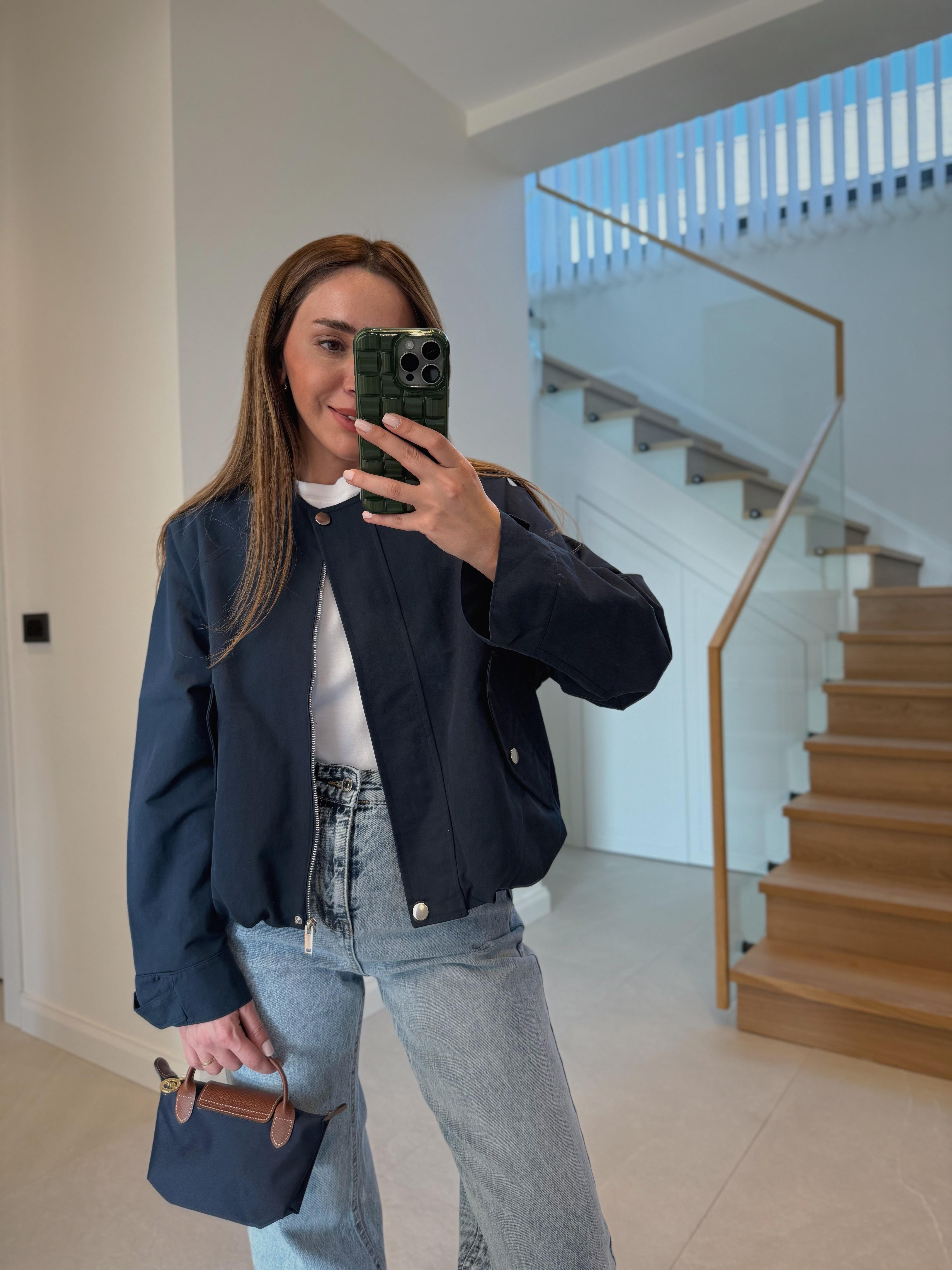 Low Lacivert Tensel Gabardin Bomber Ceket