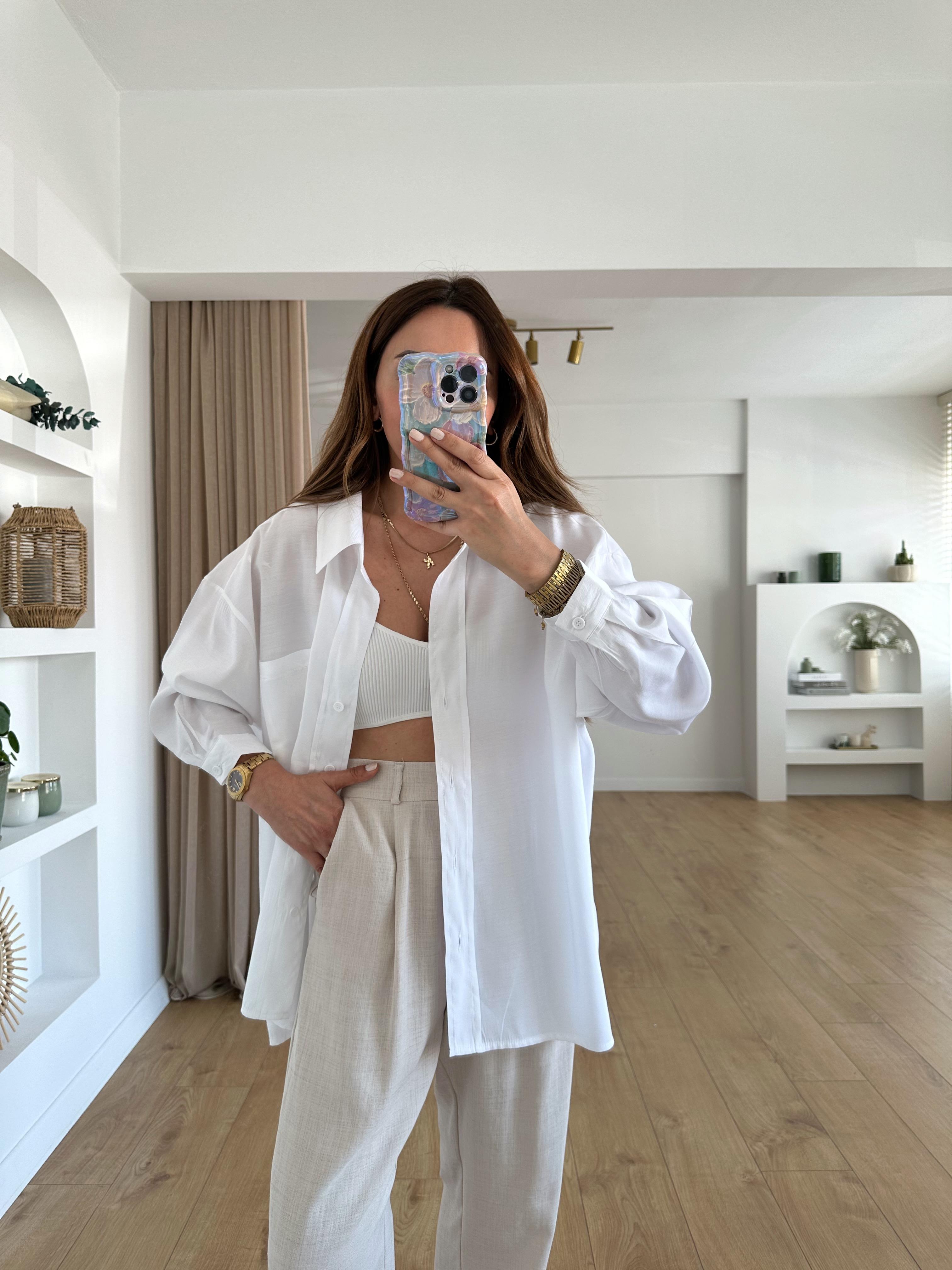 LOW PREMIUM  BEYAZ TENSEL OVERSIZE GÖMLEK