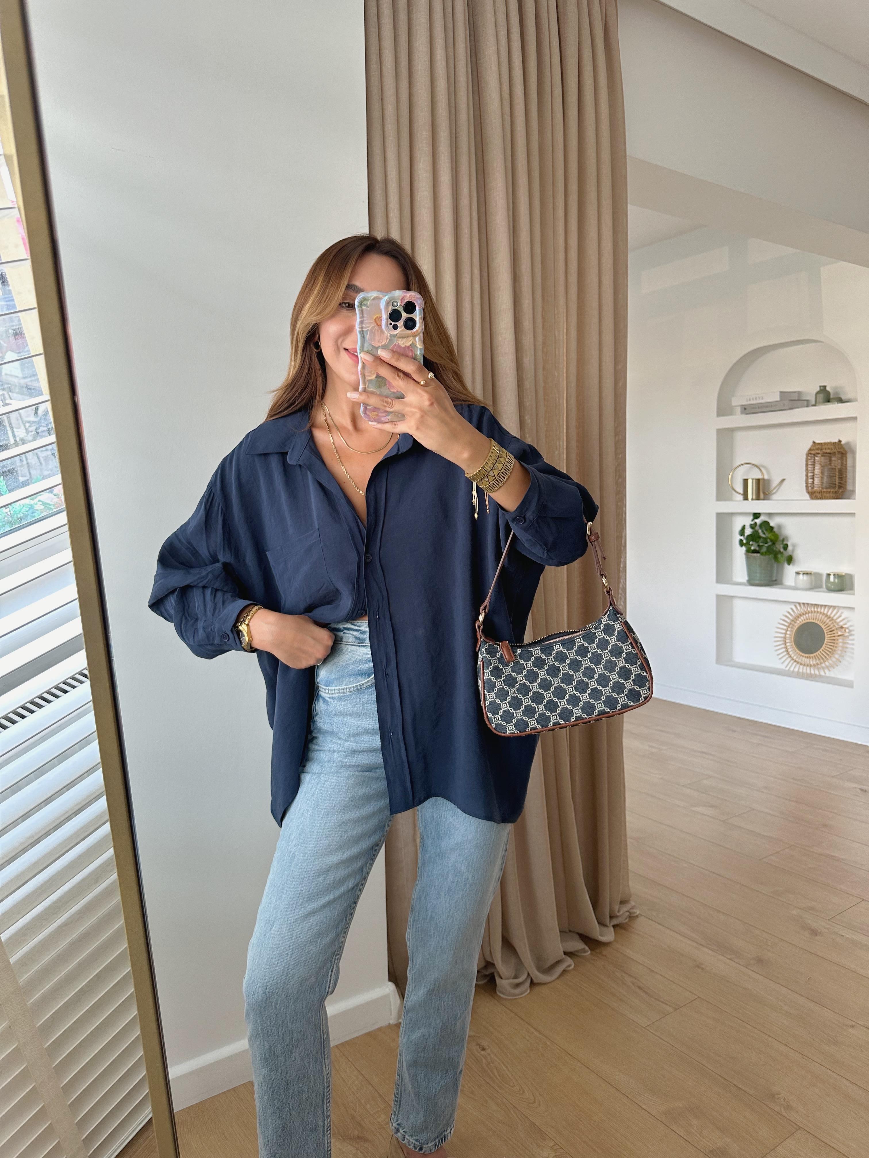 Low Premıum Modal Karışımlı Lacivert Tensel Gömlek