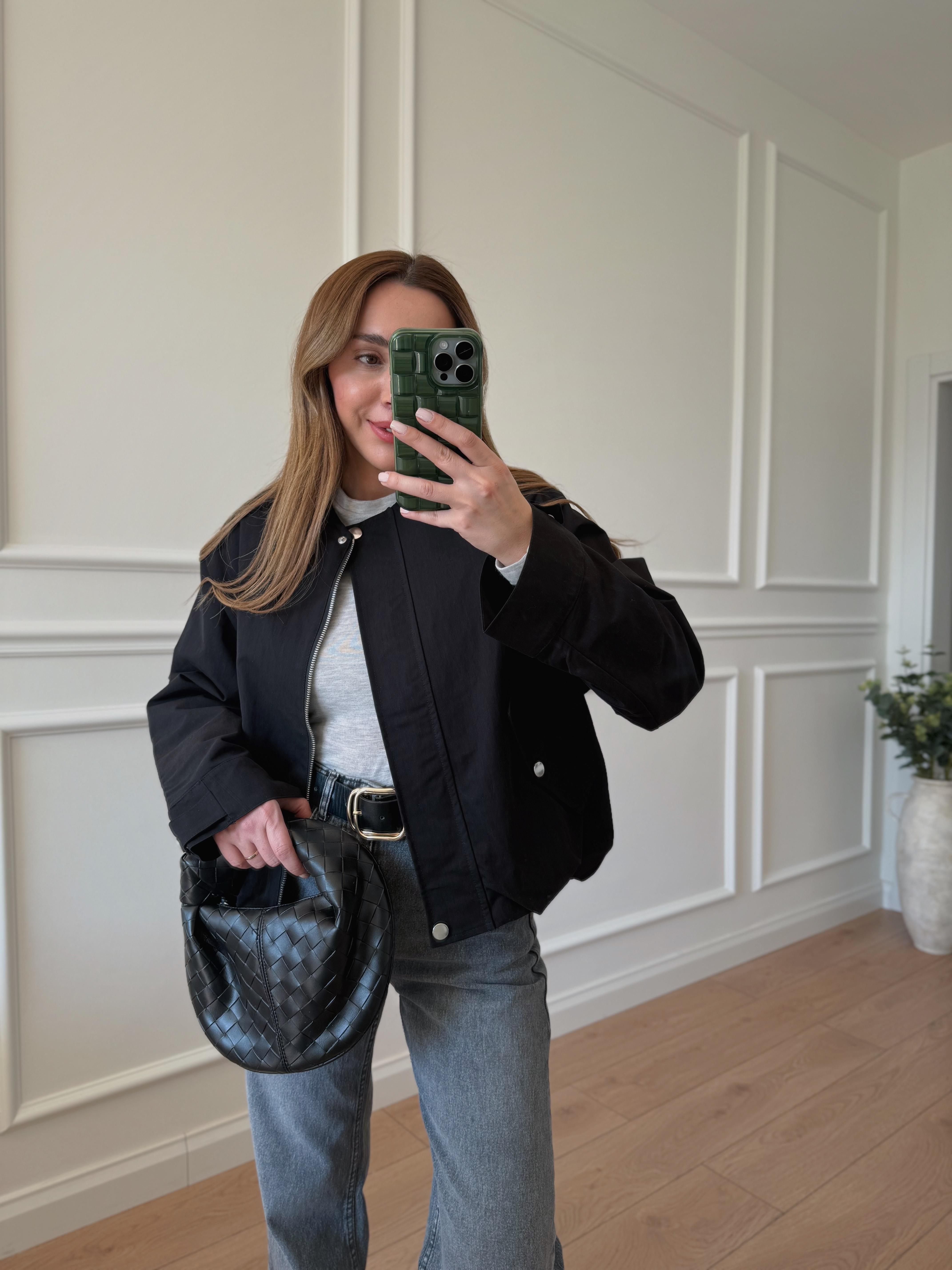 Low Siyah Tensel Gabardin Bomber Ceket