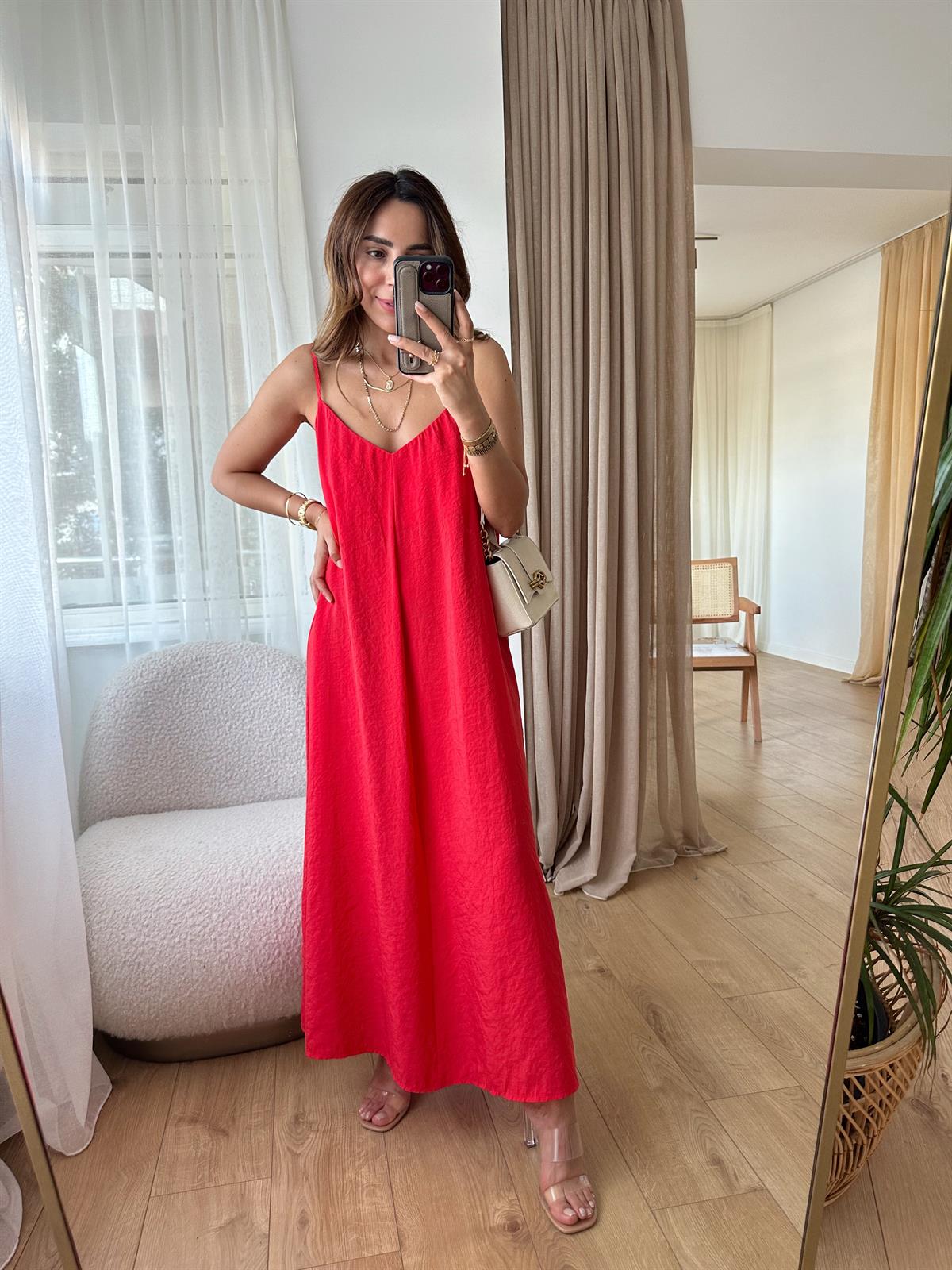 Mandy Kırmızı Askıları Ayarlanabilir Tensel Elbise · 6