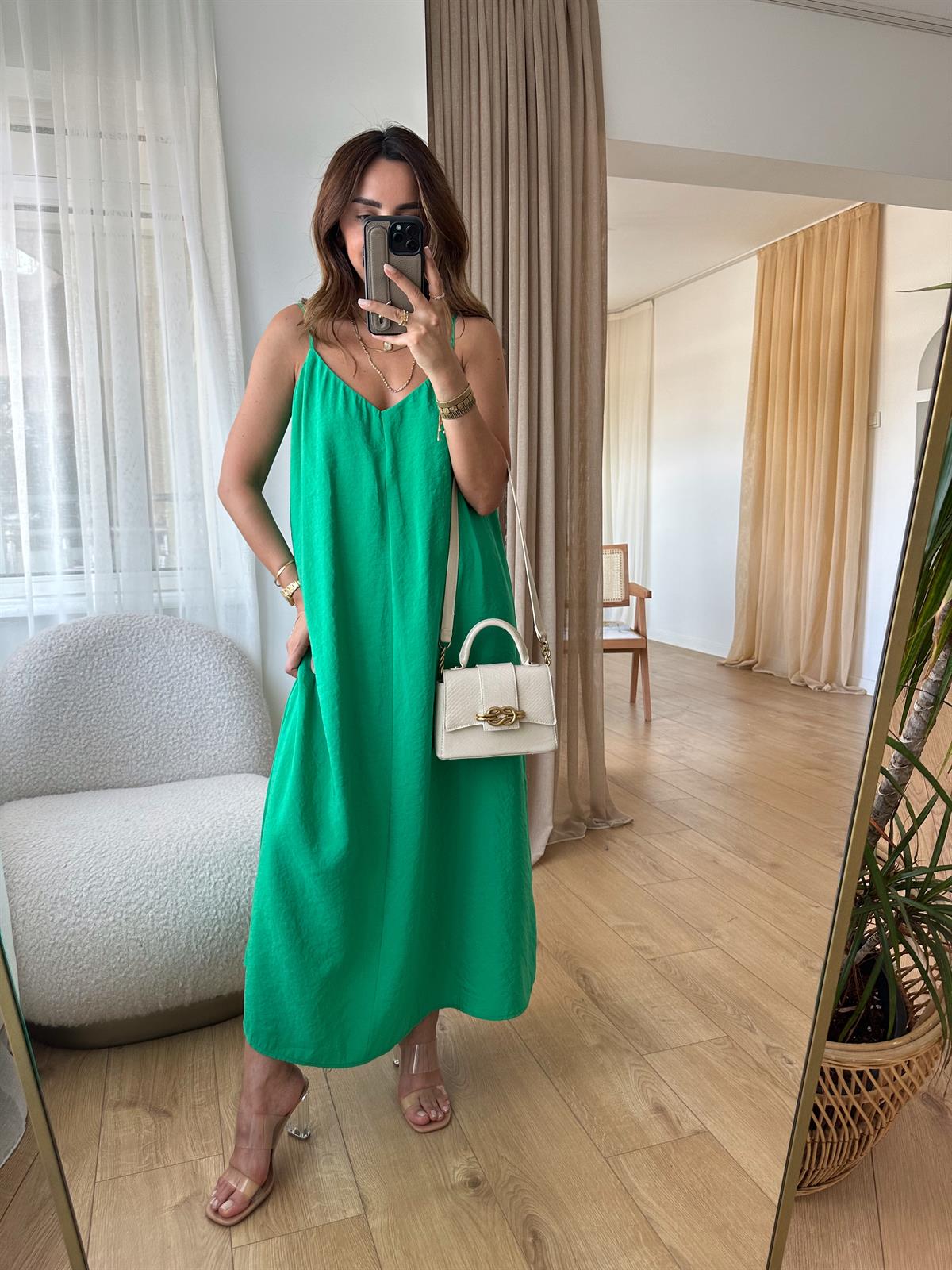 MANDY YEŞİL ASKILARI AYARLANABİLİR TENSEL ELBİSE