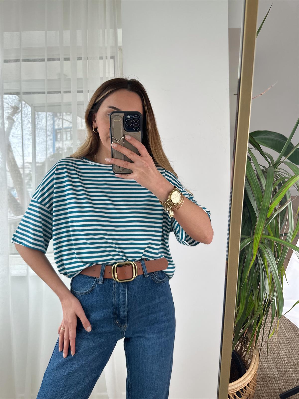 MAVİ ÇİZGİLİ OVERSIZE TİŞÖRT