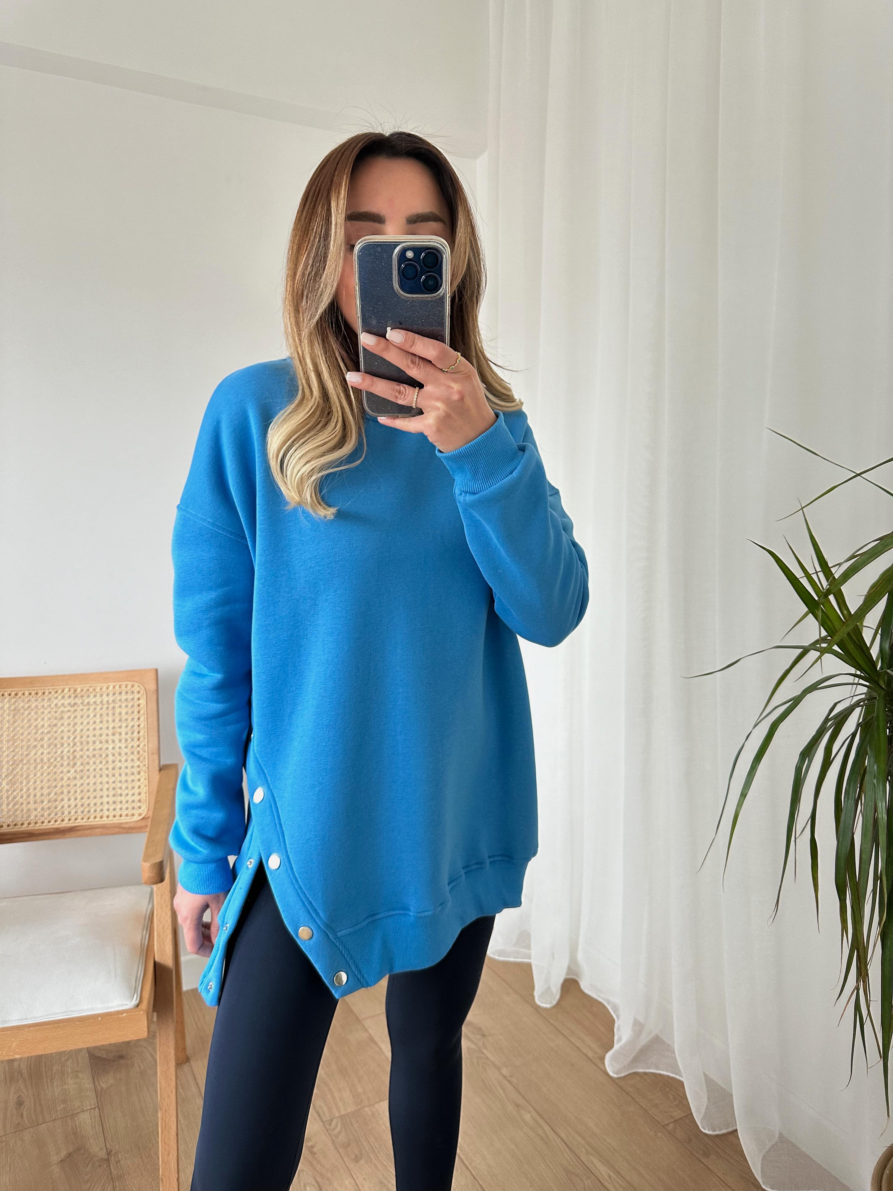 MAVİ OVERSIZE ÇITÇITLI KALIN SWEAT