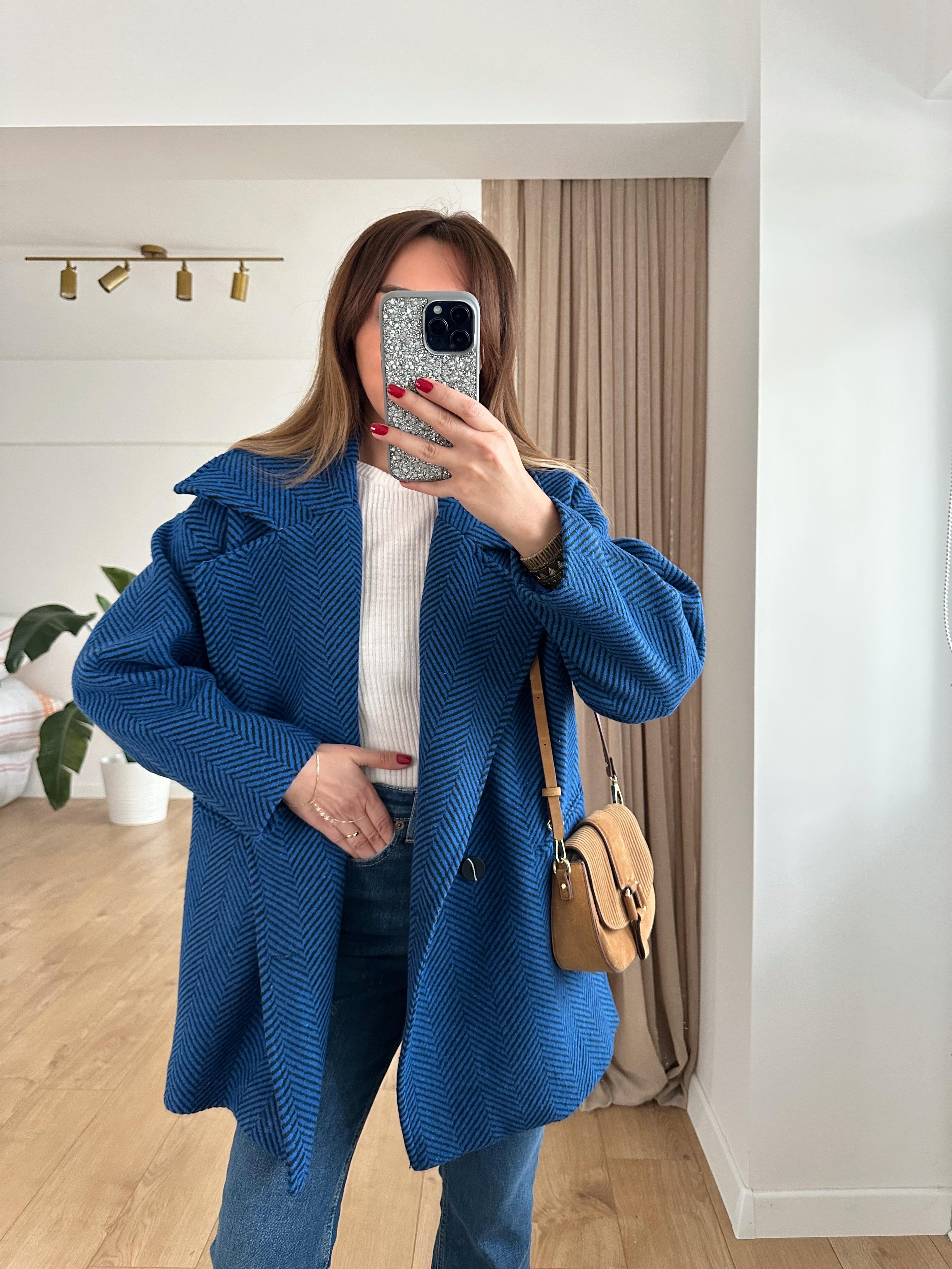 MAVİ SİYAH KAZAYAĞI ASTARLI OVERSIZE KABAN
