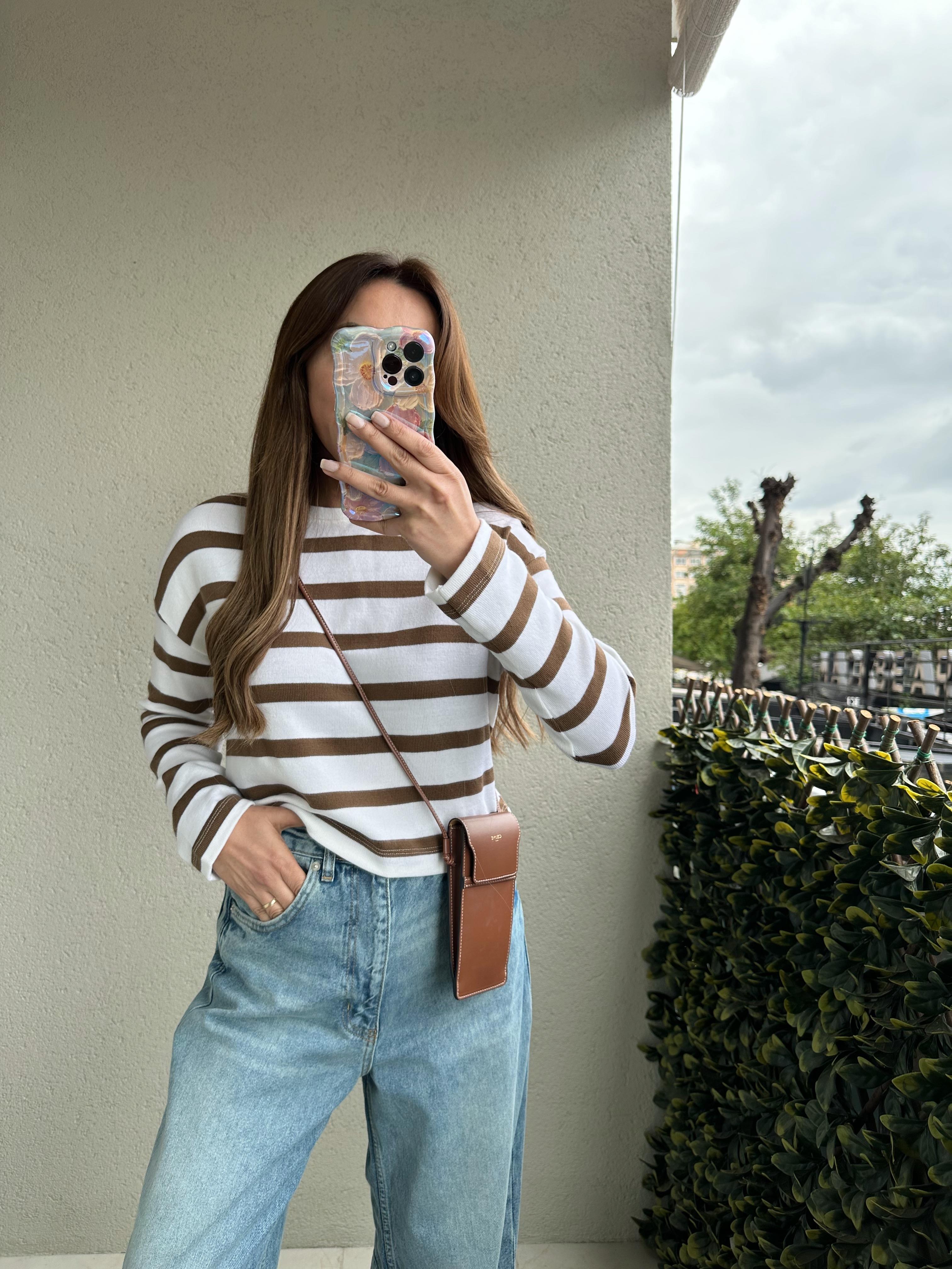 MD MUADİL KAHVE ÇİZGİLİ ÖRME SWEAT