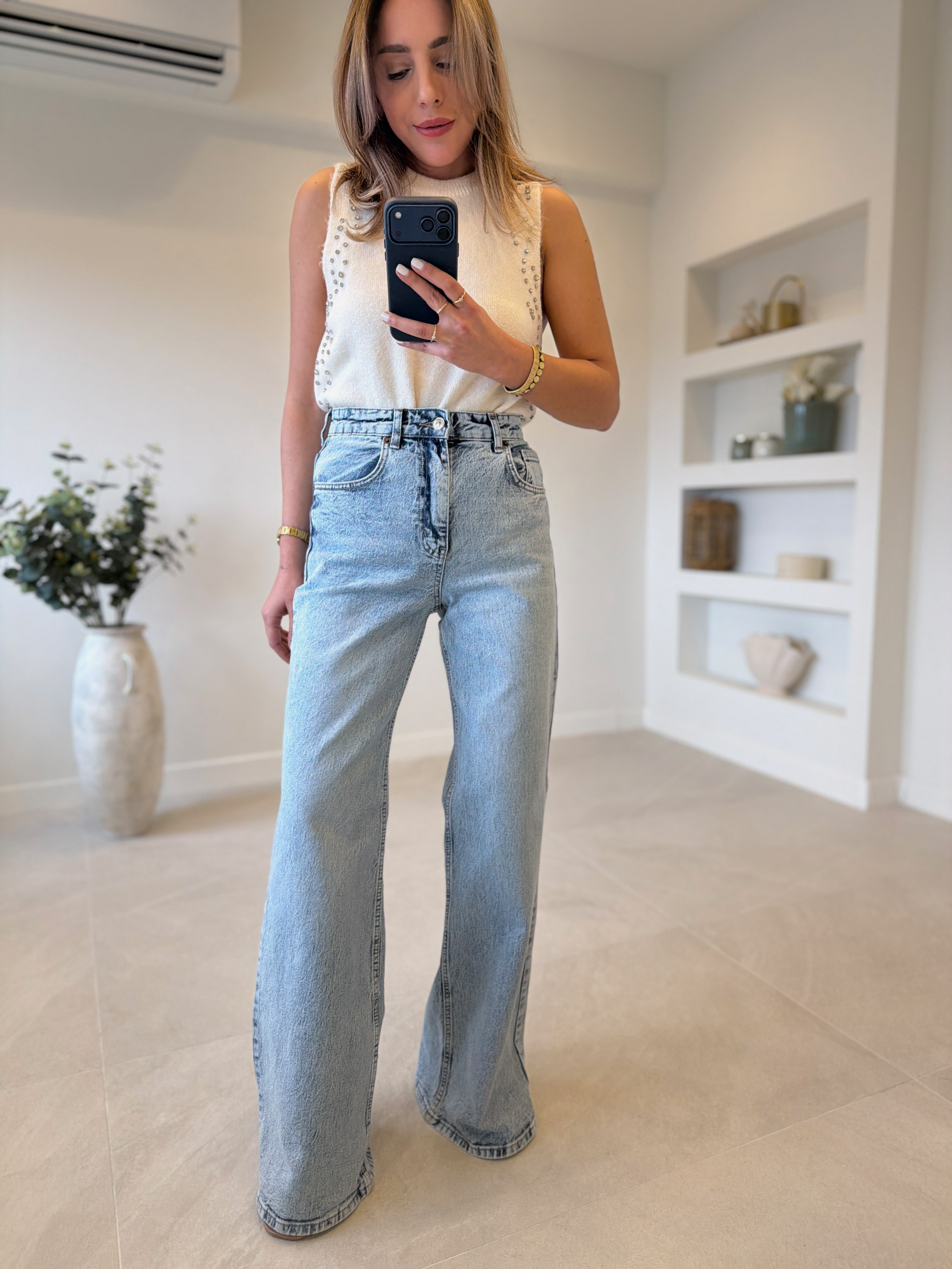MD Muadil Mavi Kar Yıkama Wide Leg Jean (1 beden küçük tercih ediniz)