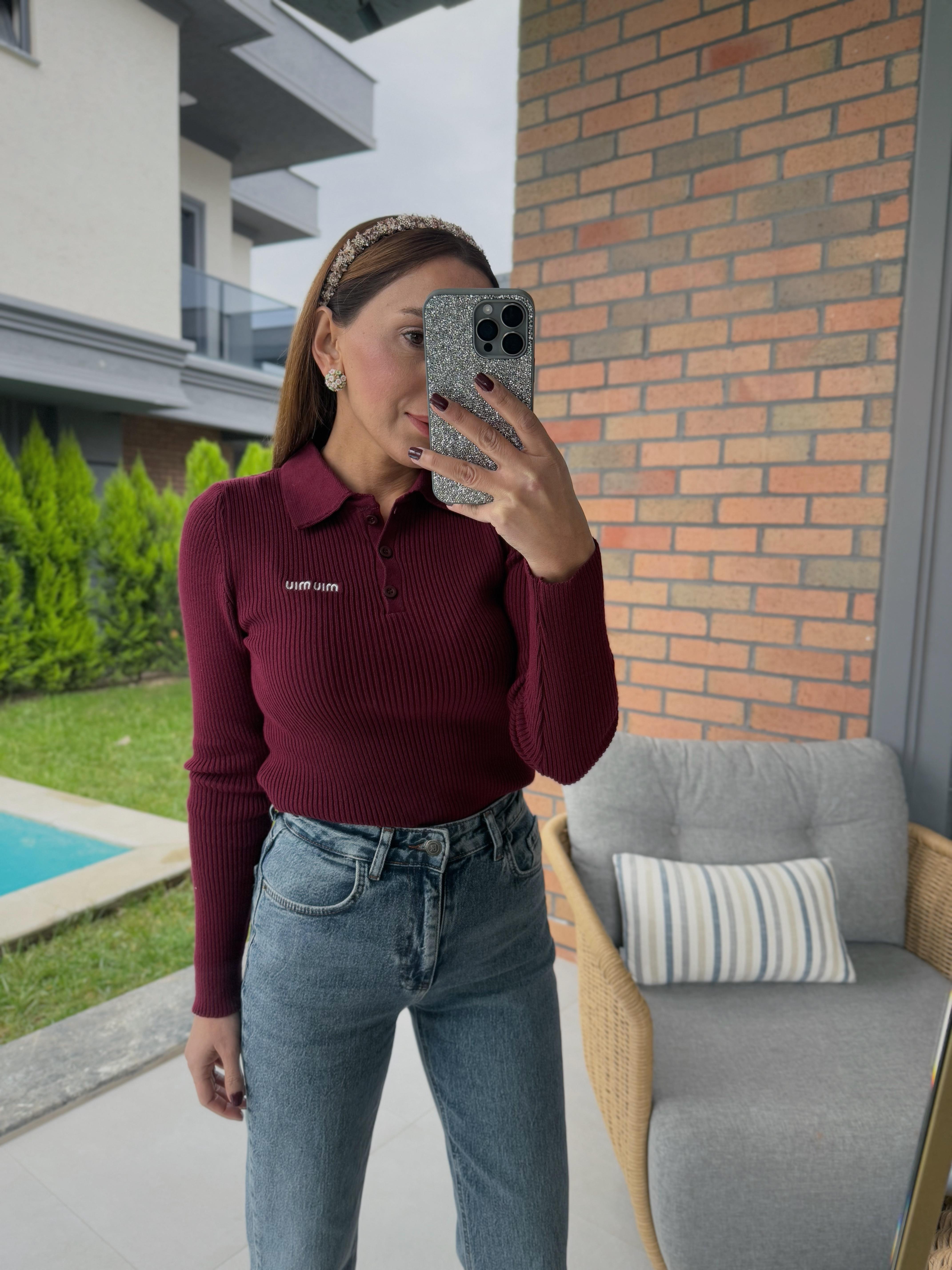 Mıu Muadil Polo Yaka Bordo Fitilli Triko