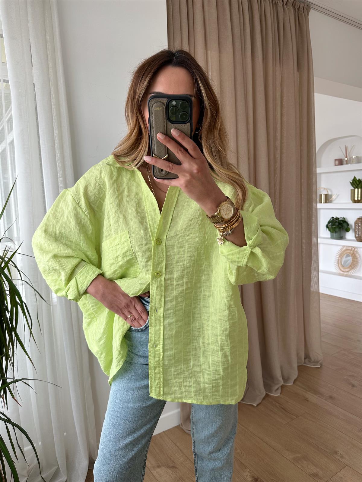 NEON ÇİZGİLİ TENSEL OVERSIZE GÖMLEK