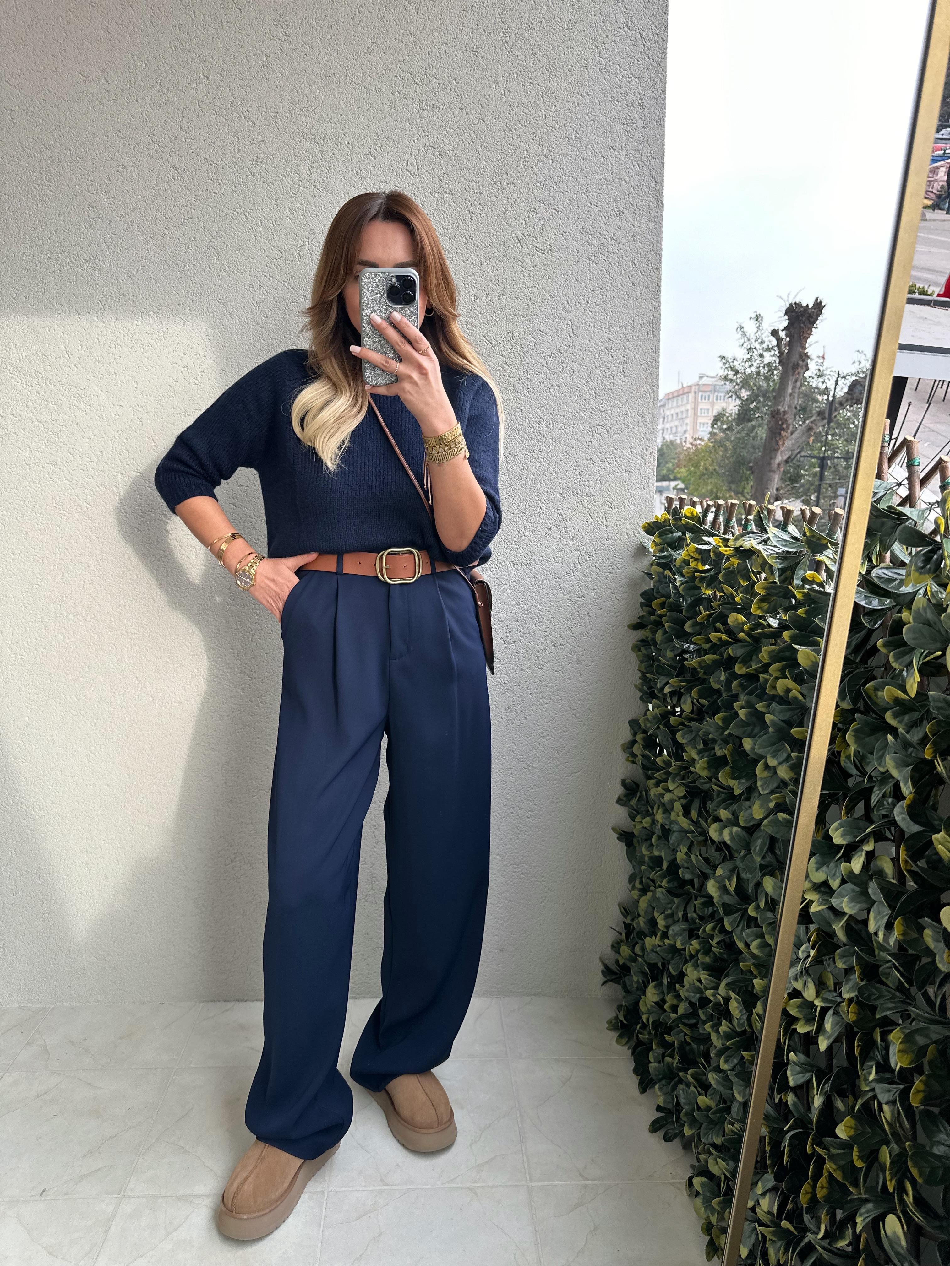 NM KOYU LACİVERT PREMIUM KREP PALAZZO PANTOLON