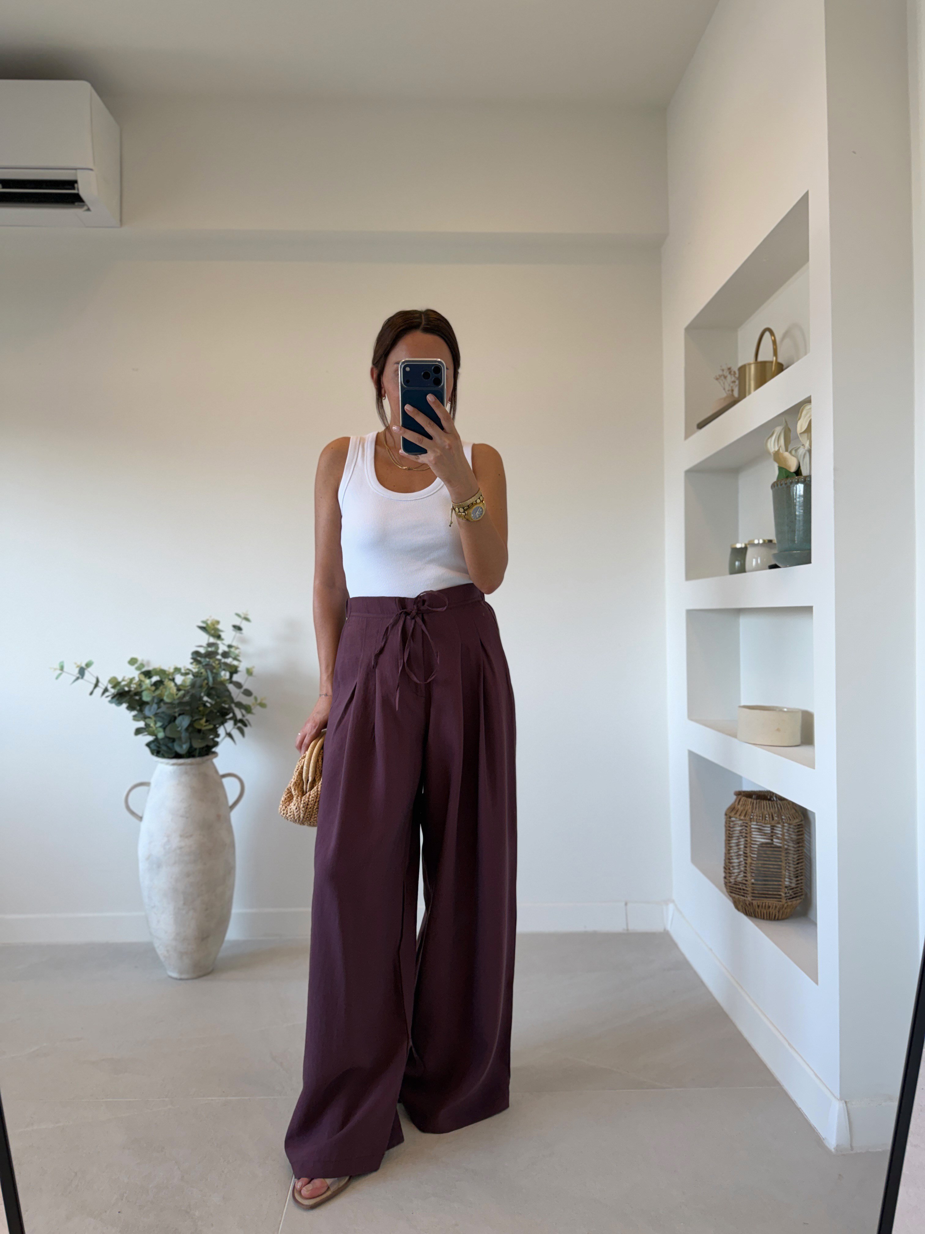 NW929 Bel Detaylı Bordo Tensel Pantolon