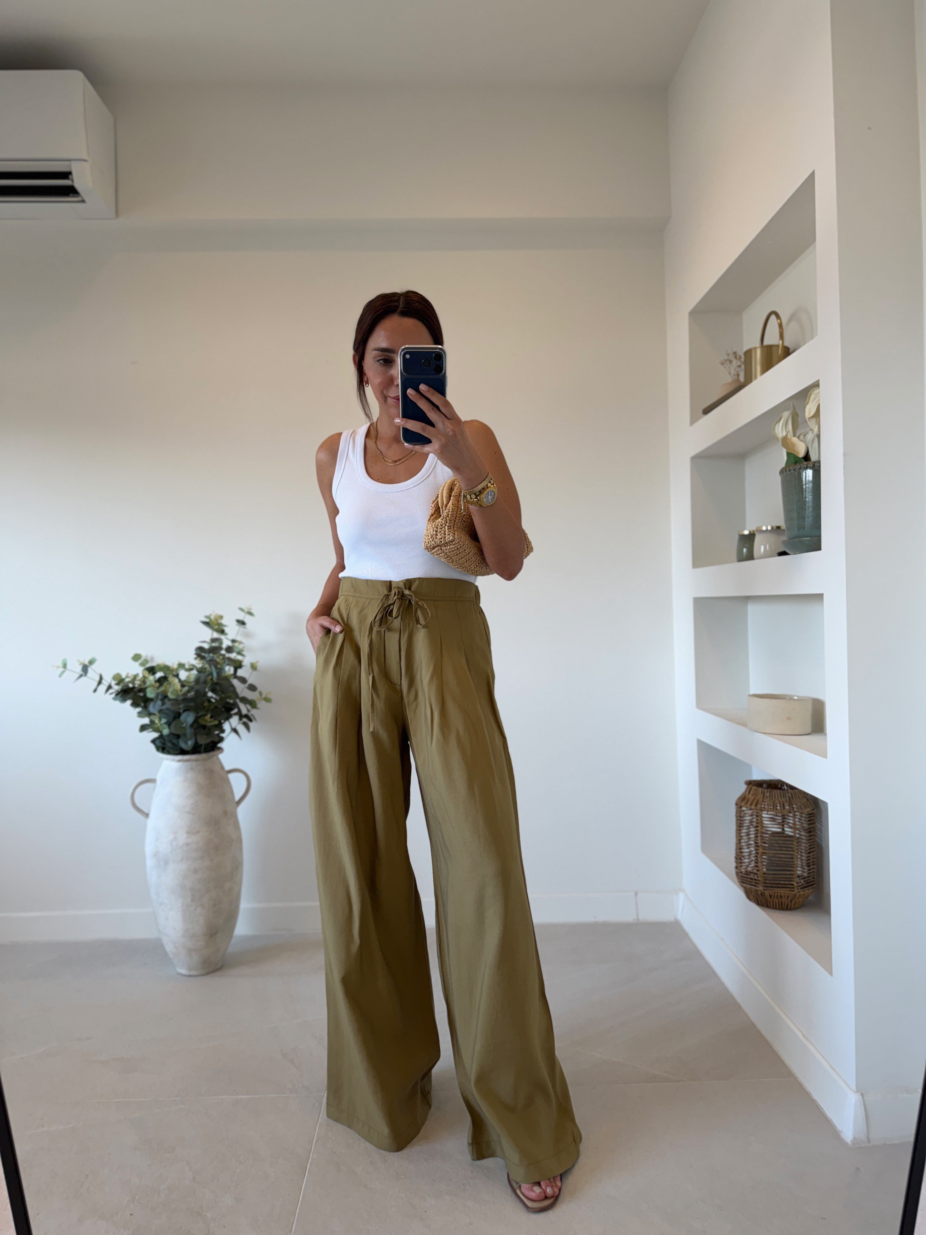 NW929 Bel Detaylı Olive Tensel Pantolon