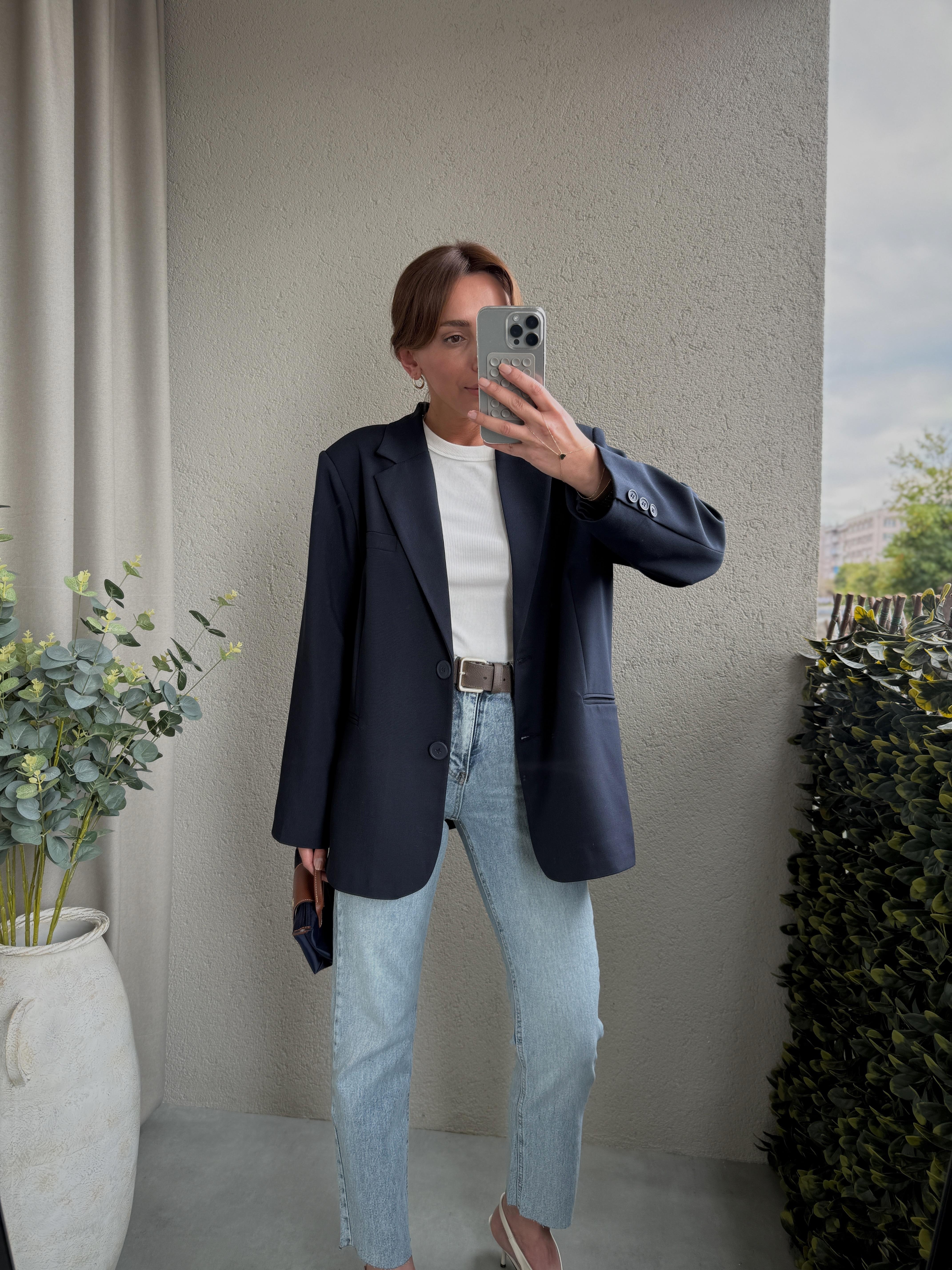 Palm Lacivert Oversize Astarlı Blazer Ceket