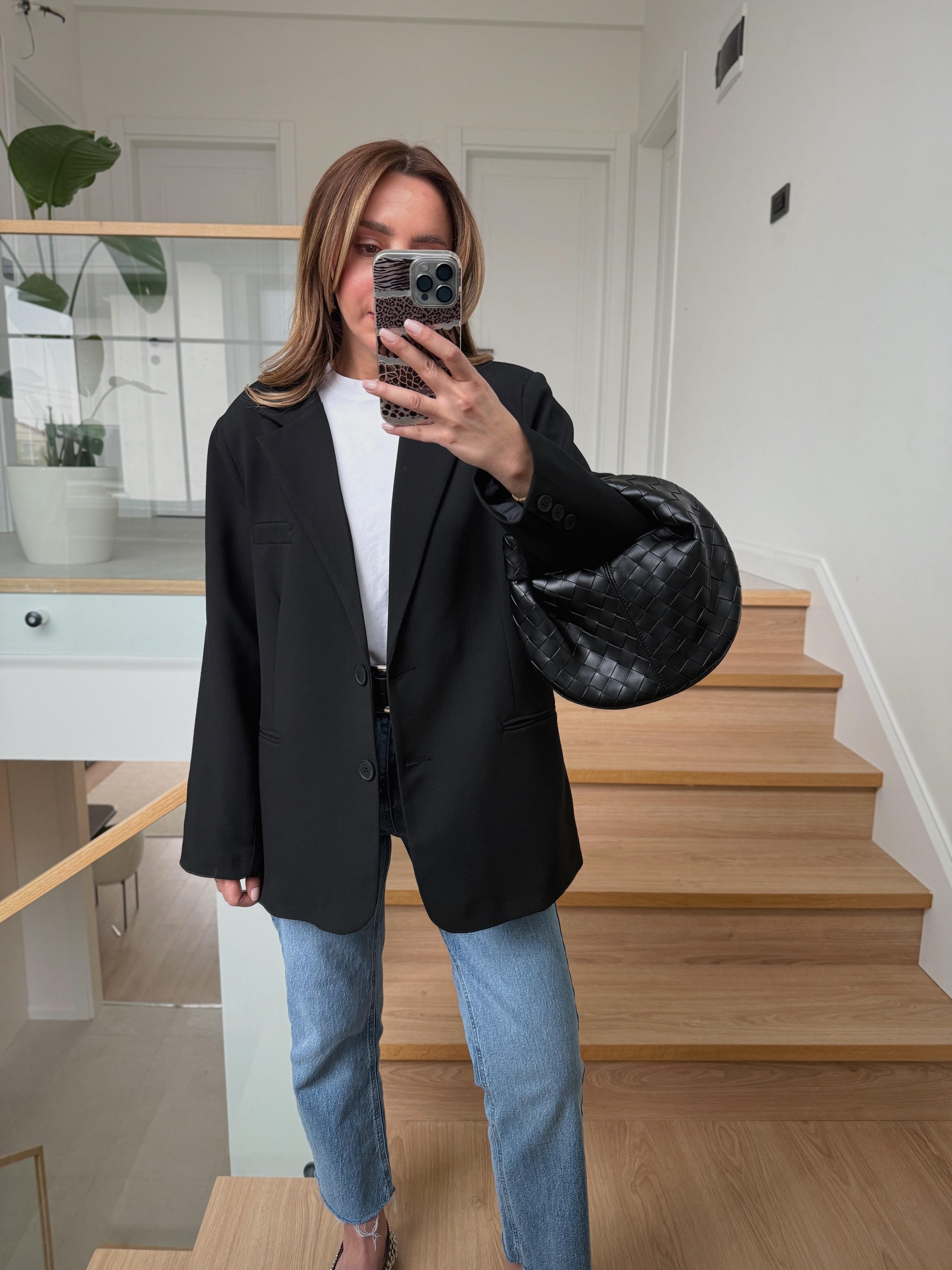 Palm Siyah Oversize Astarlı Blazer Ceket 