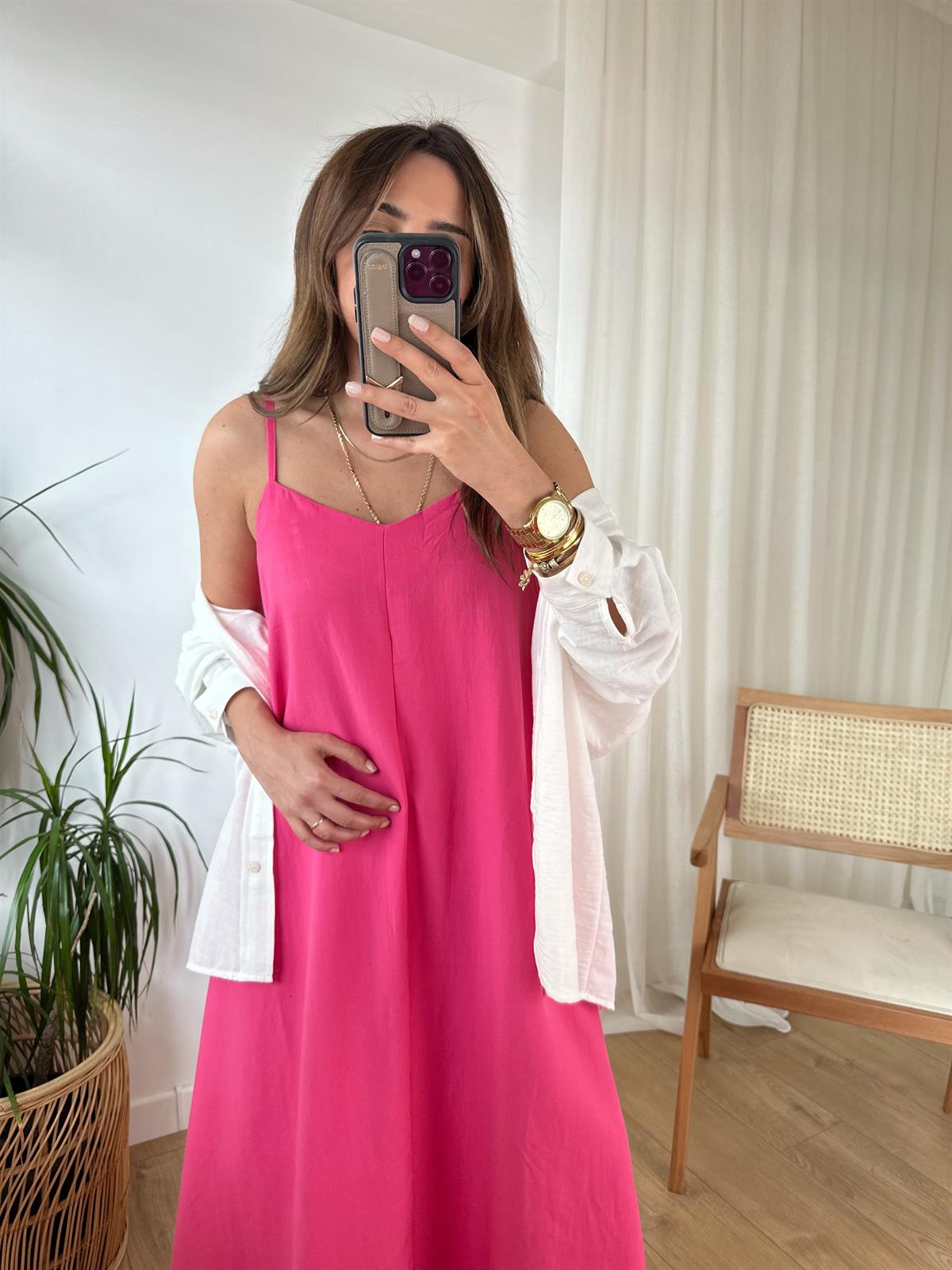 PEMBE ASKILARI AYARLANABİLİR TENSEL ELBİSE