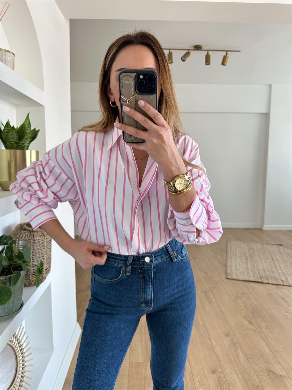 PEMBE ÇİZGİLİ OVERSIZE GÖMLEK