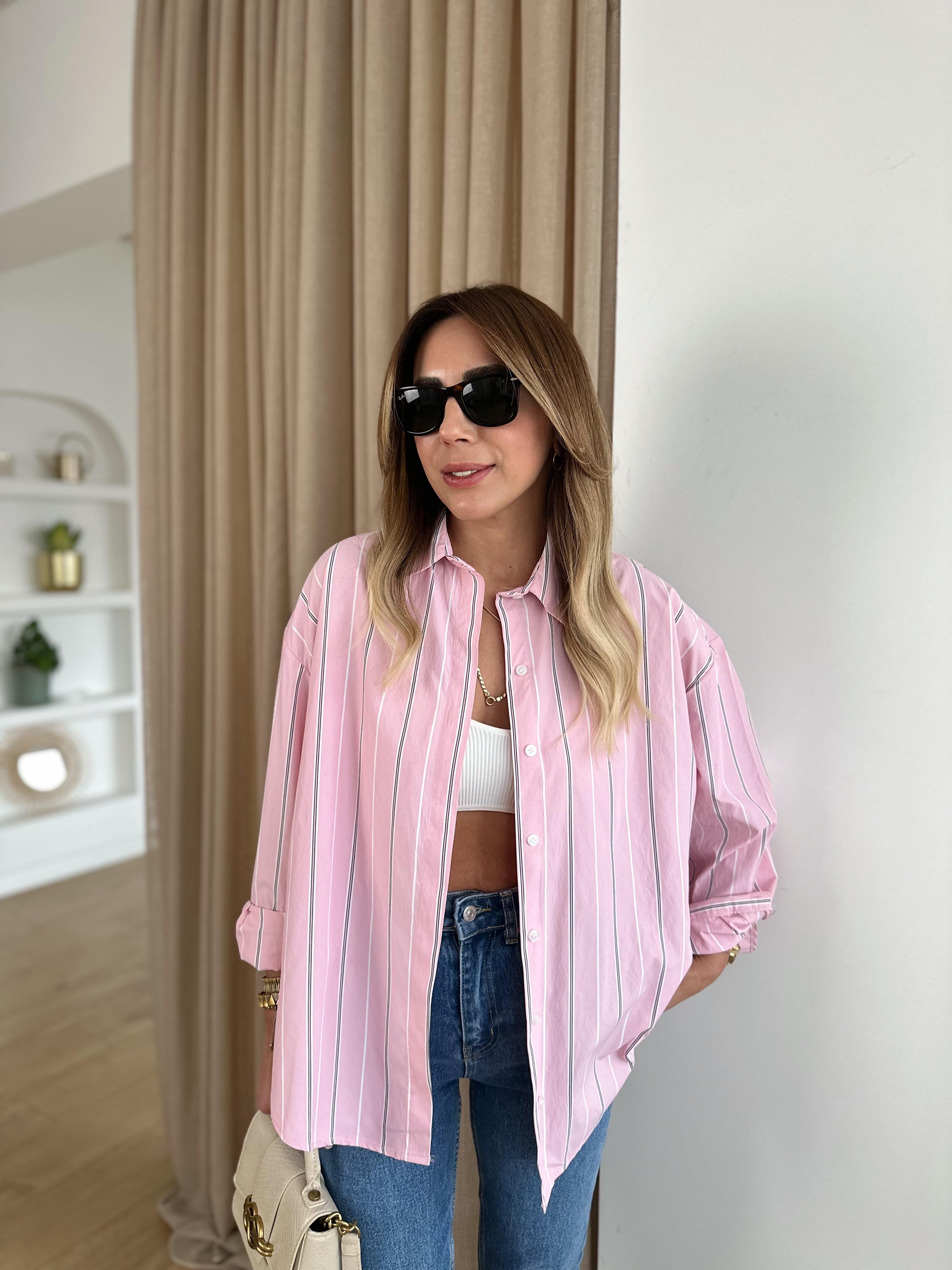 PEMBE ÇİZGİLİ POPLİN OVERSIZE GÖMLEK