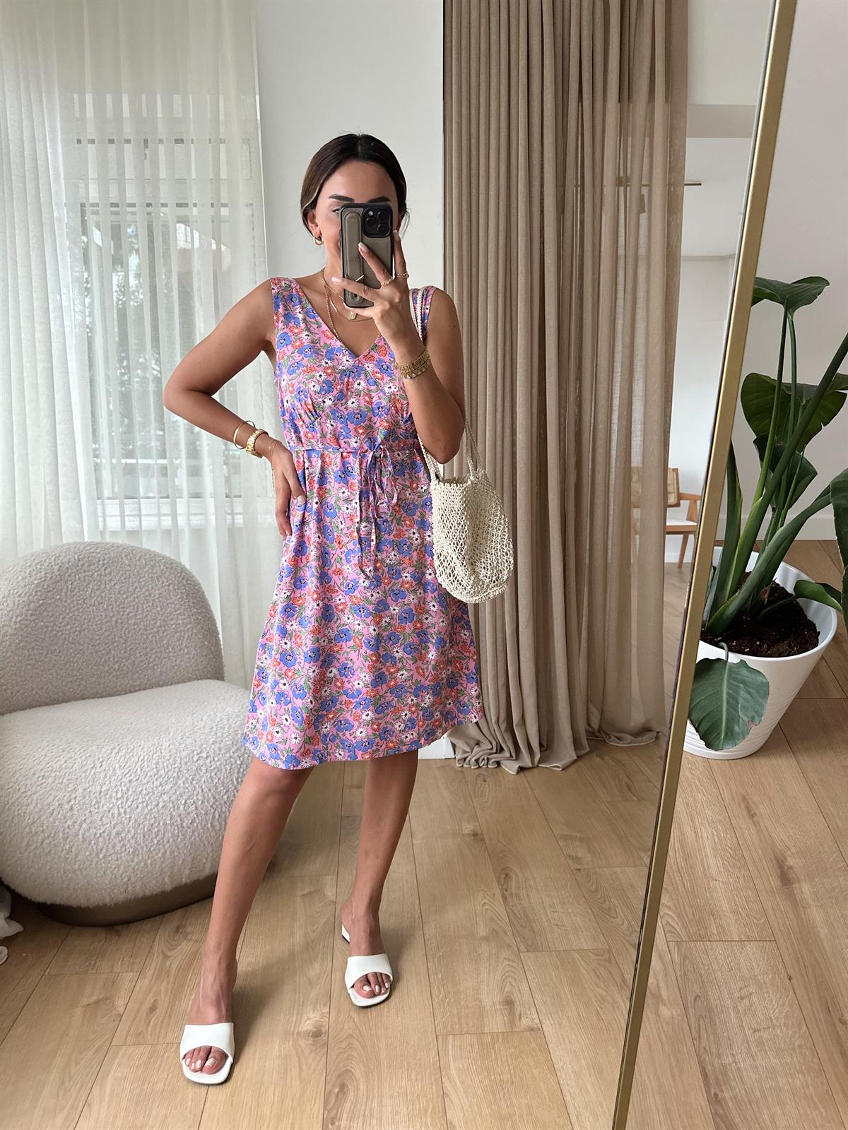 Pembe Küçük Çiçekli Kolsuz Elbise · 7