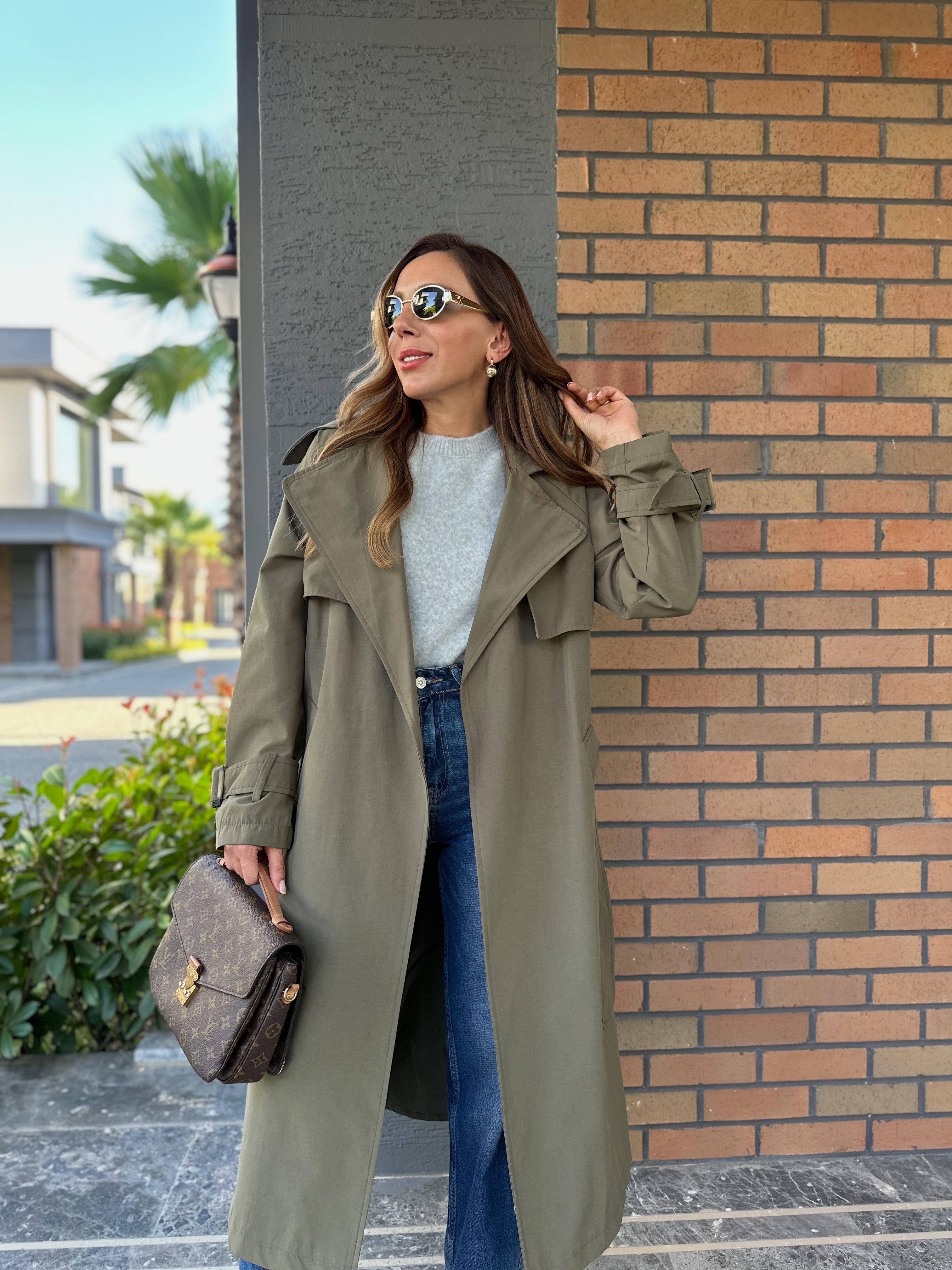 Premium Astarlı Haki Trenchcoat