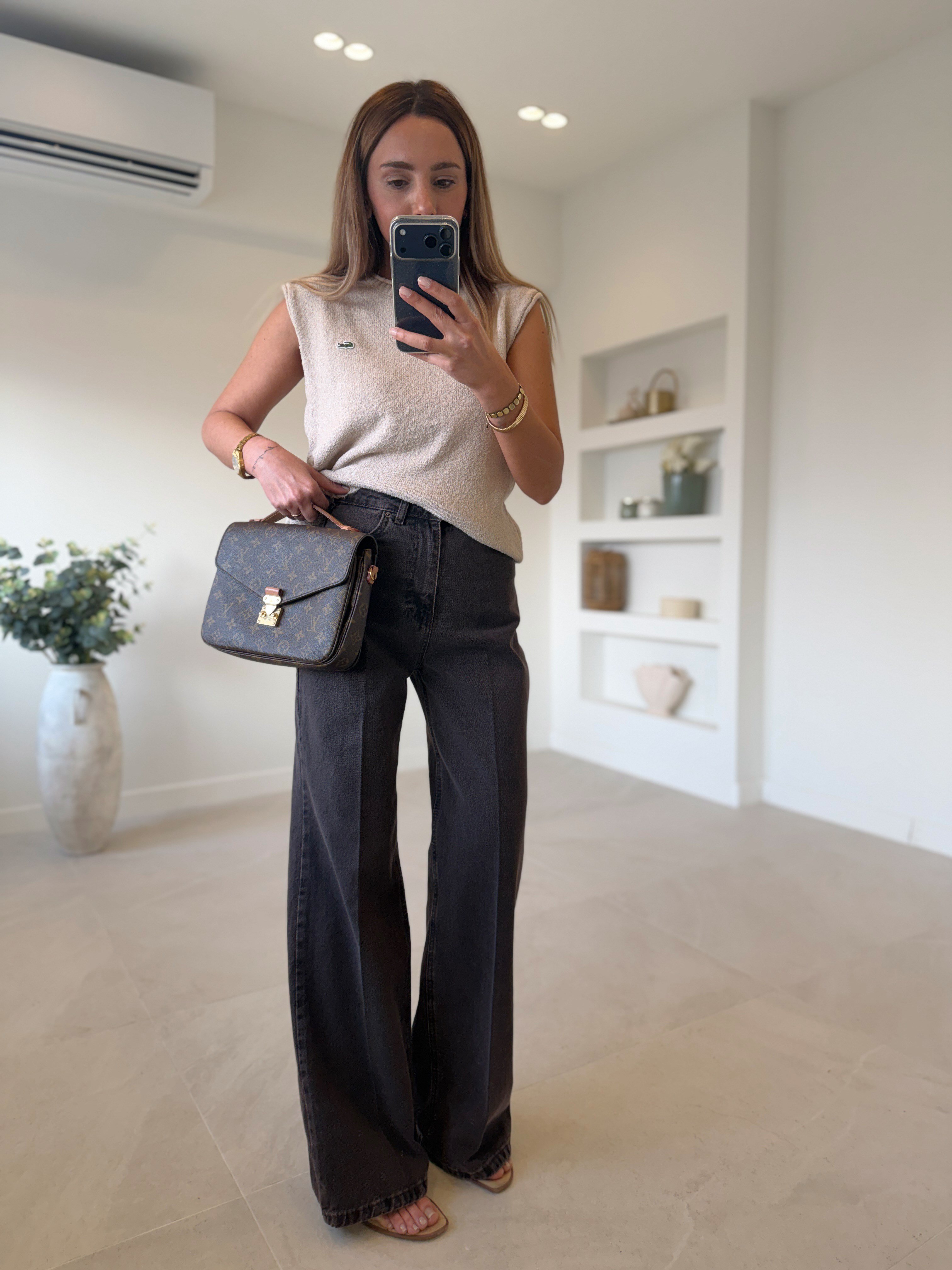 RM1006  Koyu Kaahve Ütü Çizgili Wide Leg Jean