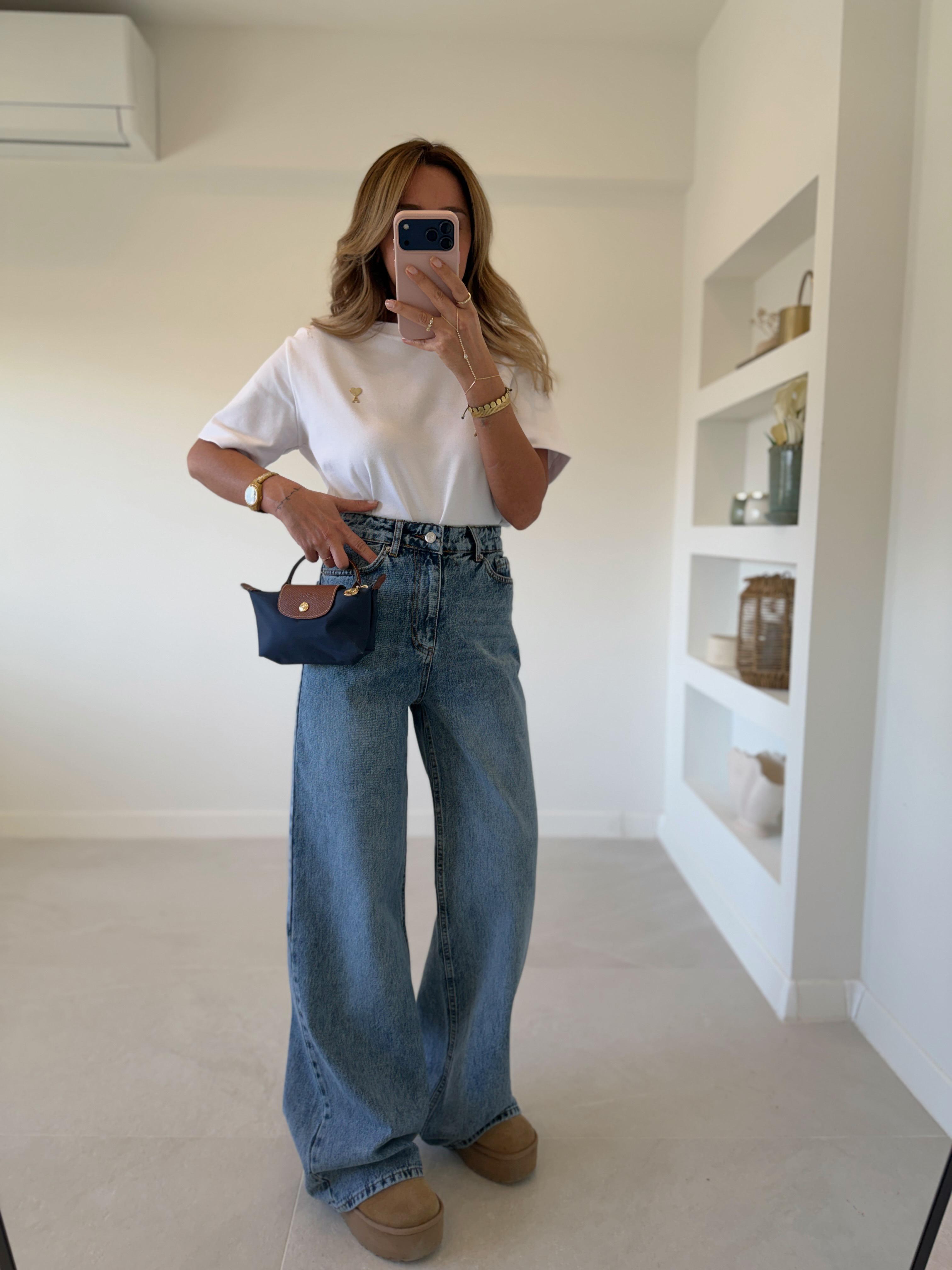 RM1006 Koyu Mavi Kar Yıkama Wide Leg Jean