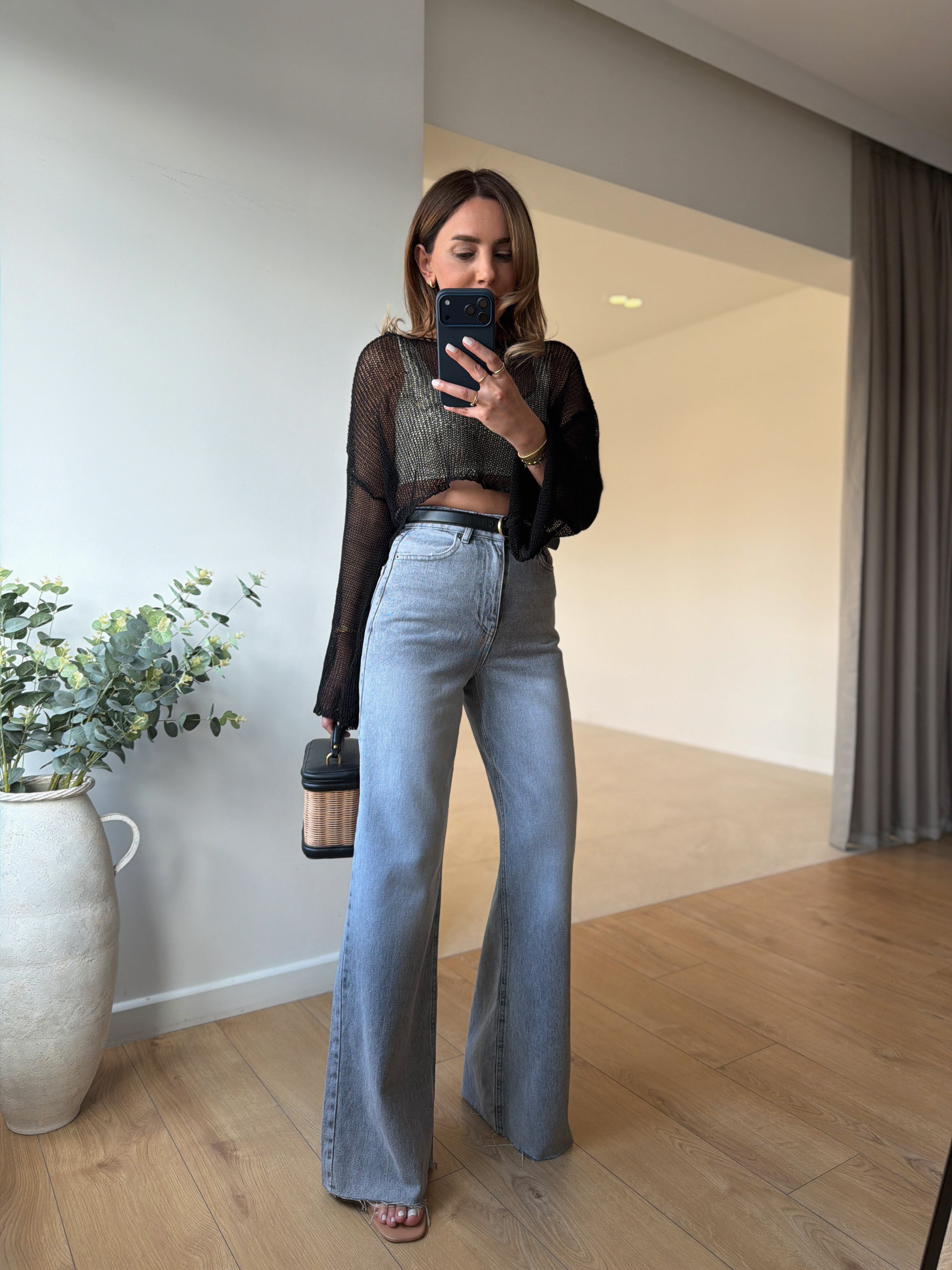 RM1011 Gri Wide Leg Jean