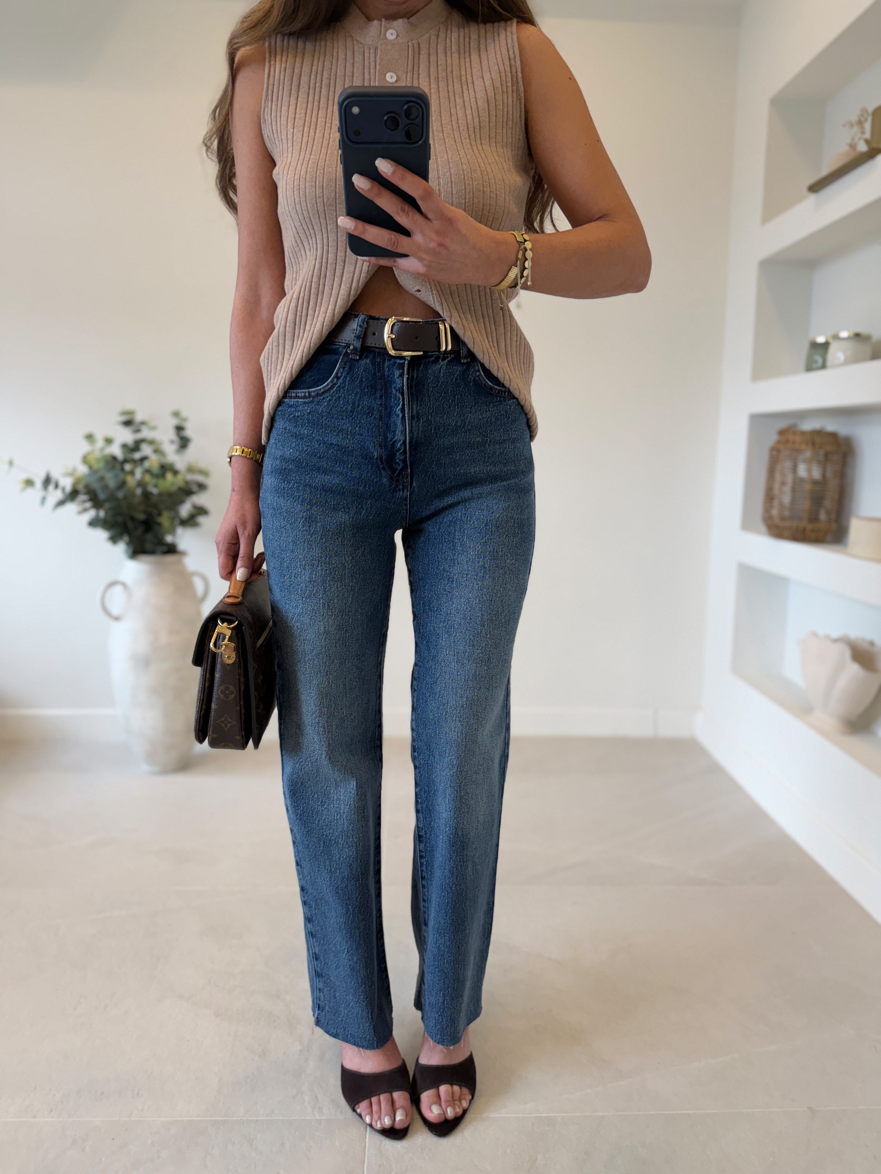 RM102 Mavi Tint Yıkama Kemerli Jean