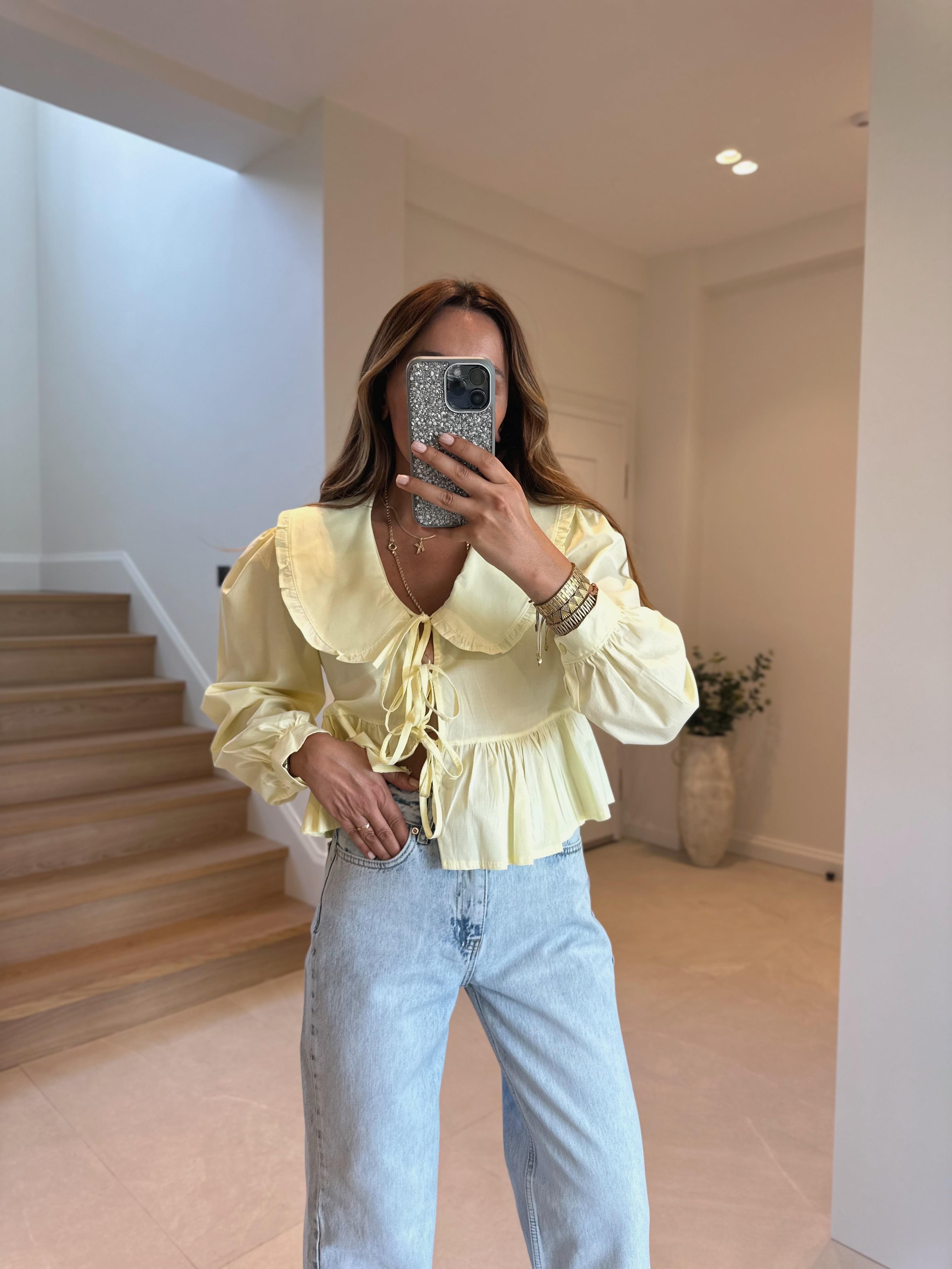Roe Bebe Yaka Sarı %100 Pamuk Bluz