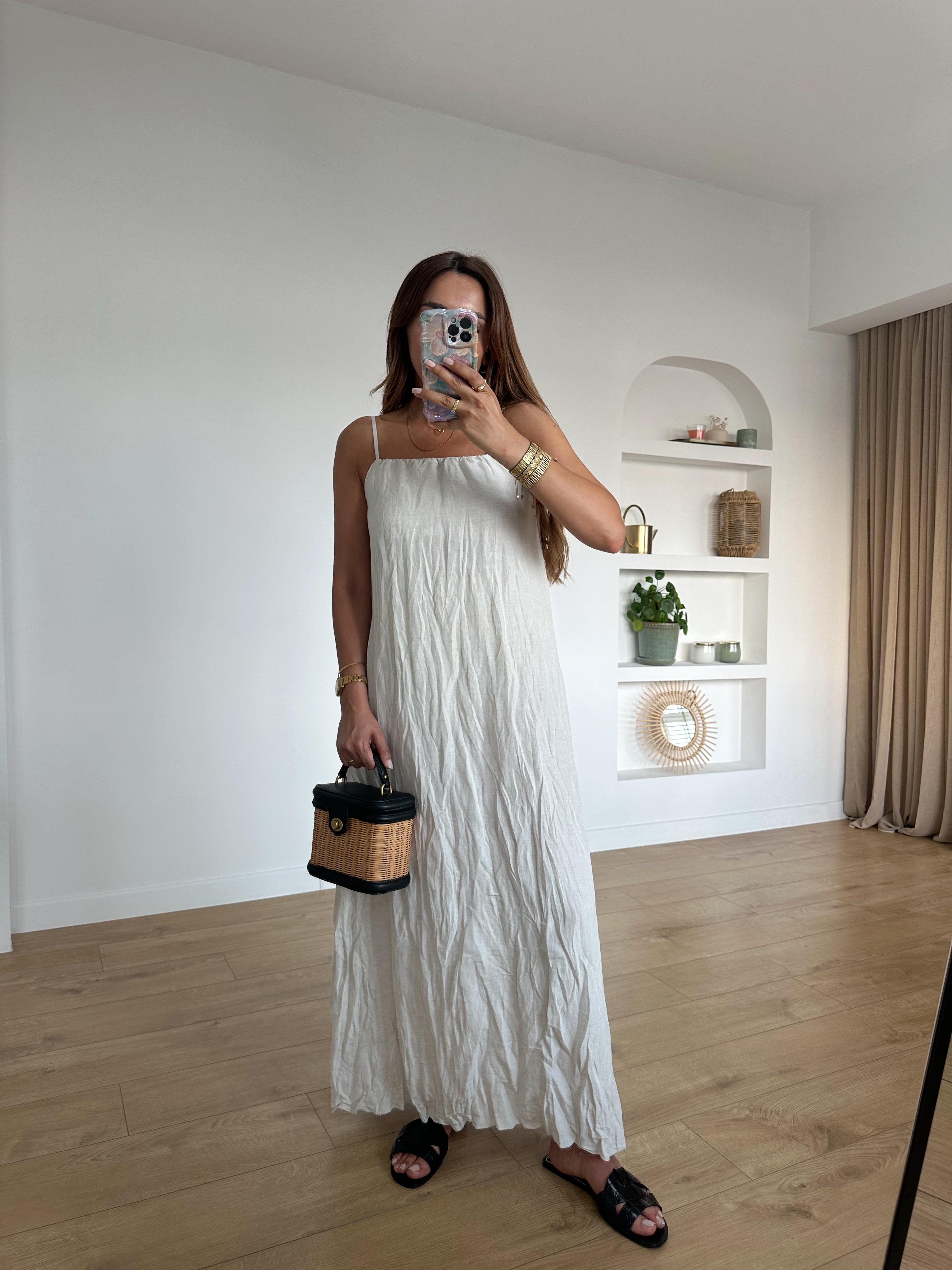 RUBY TAŞ RENGİ KETEN ASKILARI AYARLANABİLİR ELBİSE