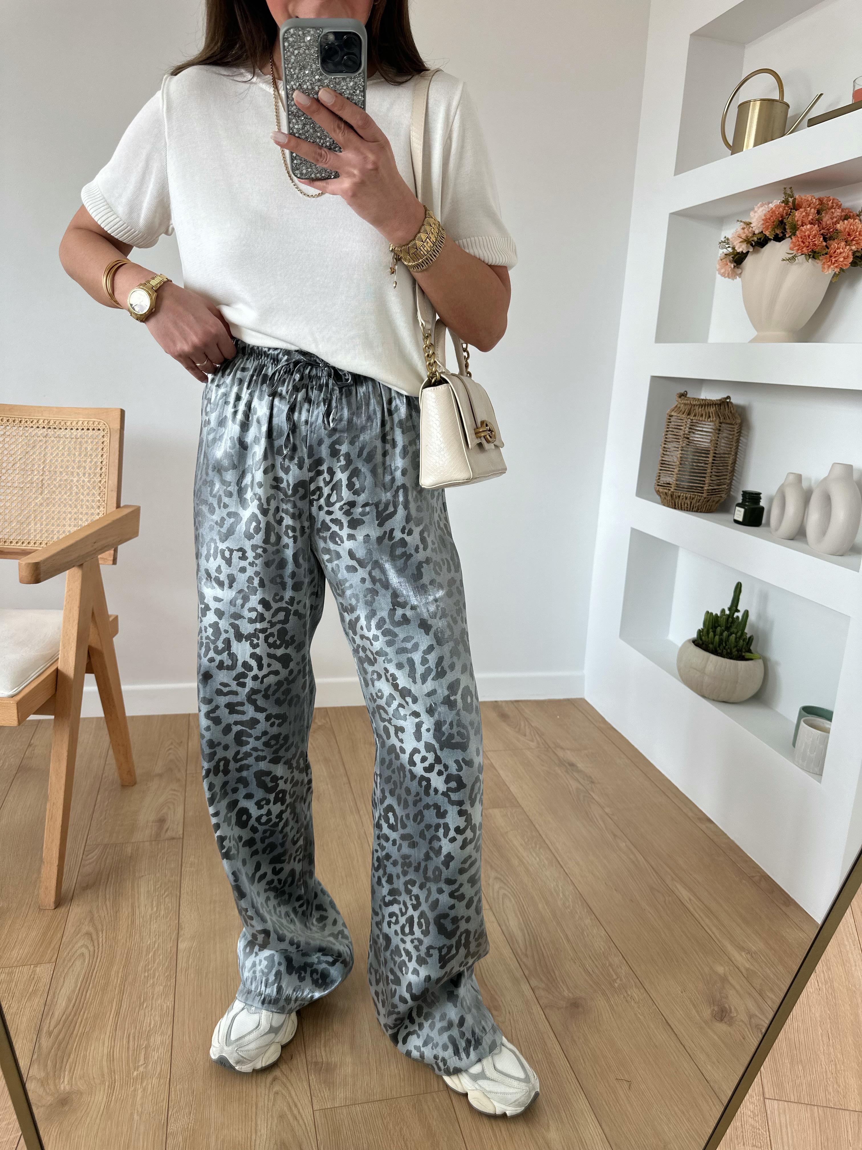 SARAH GRİ LEOPAR PANTOLON