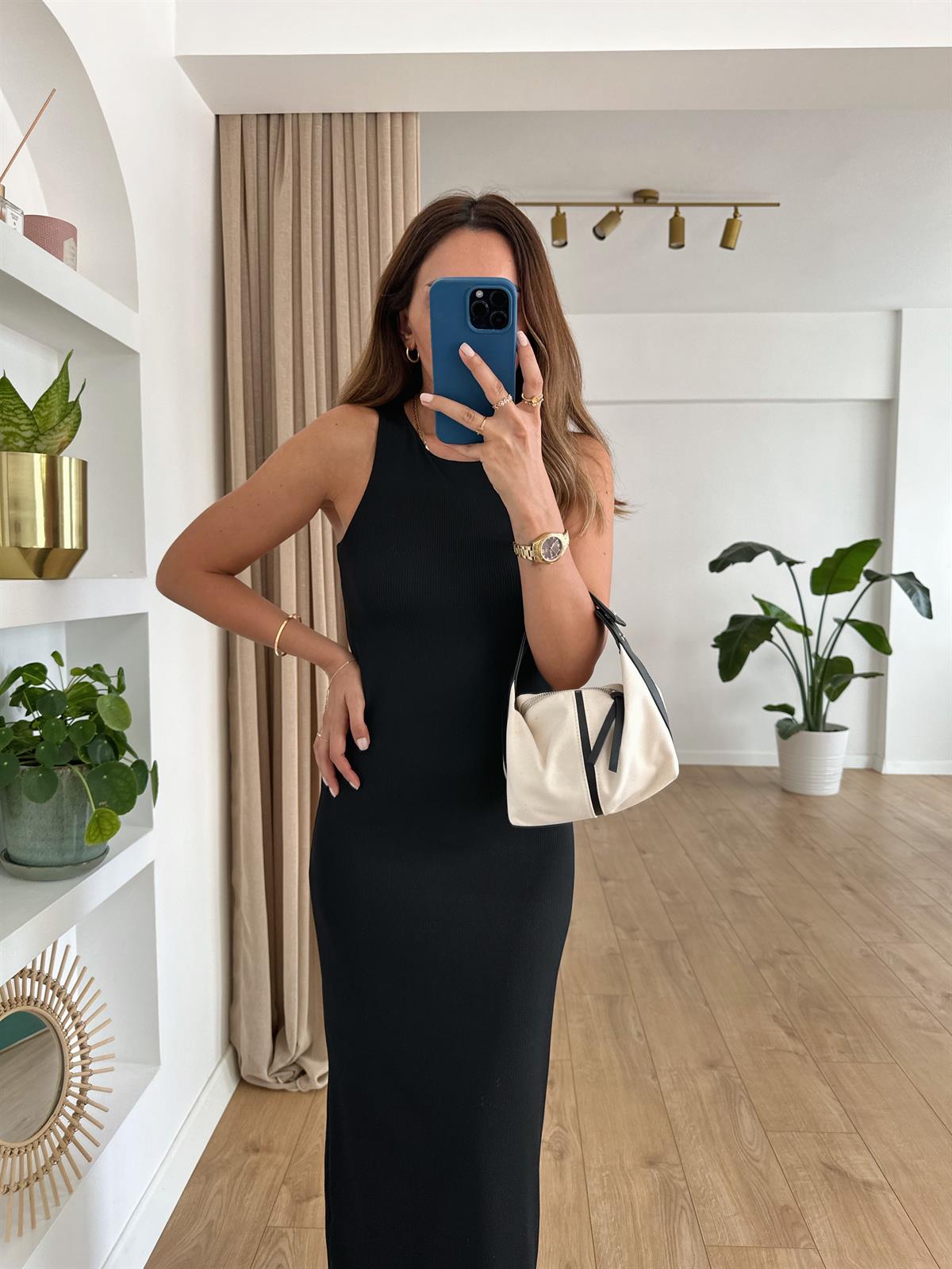 Siyah Halter Yaka Fitilli Basıc Elbise · 6