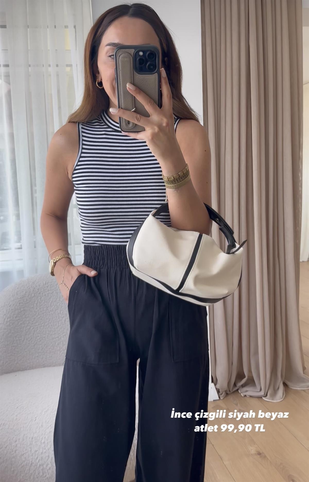 SİYAH İNCE ÇİZGİLİ ATLET