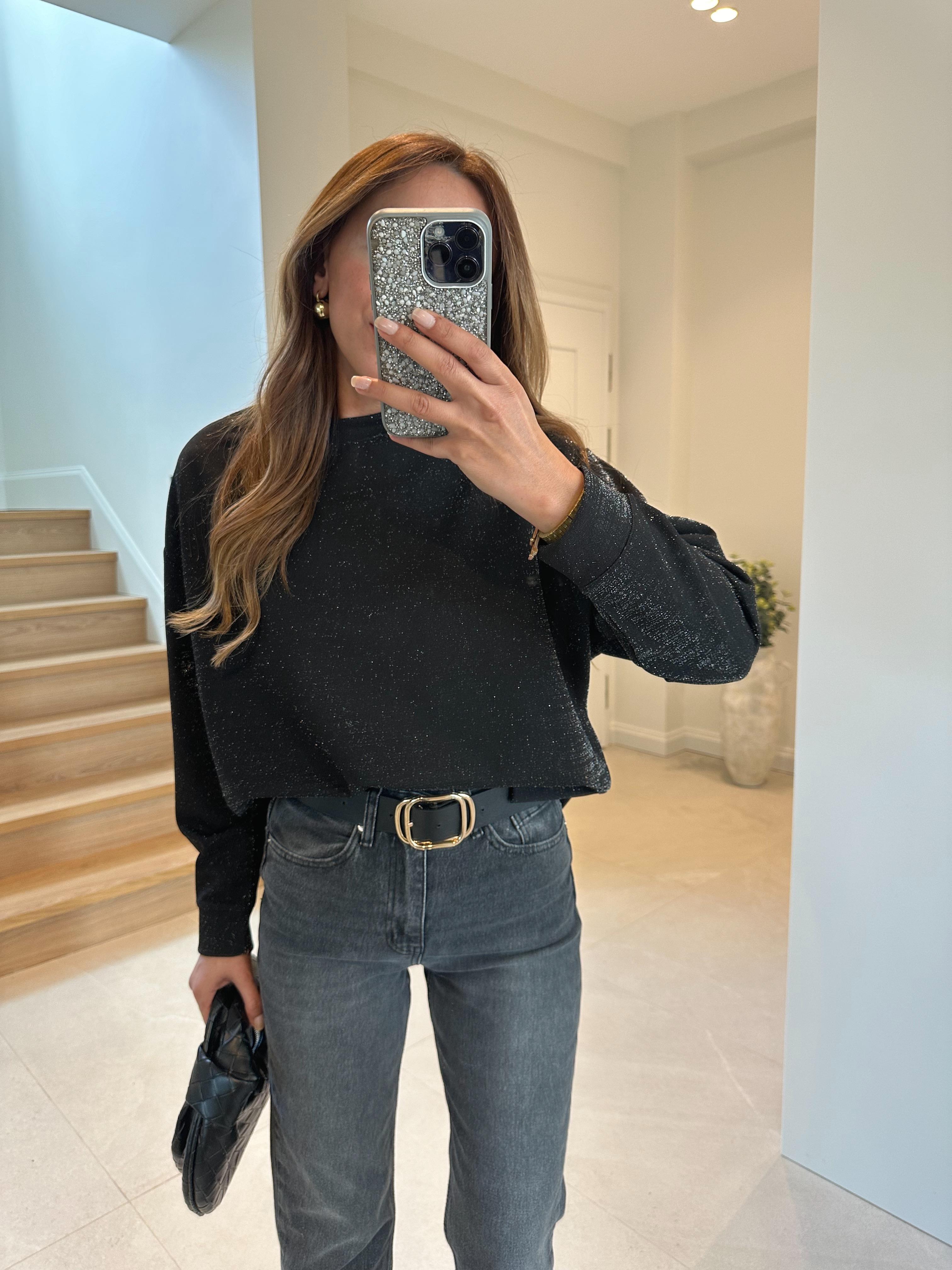 Siyah Simli Yanı Yırtmaçlı Sweat