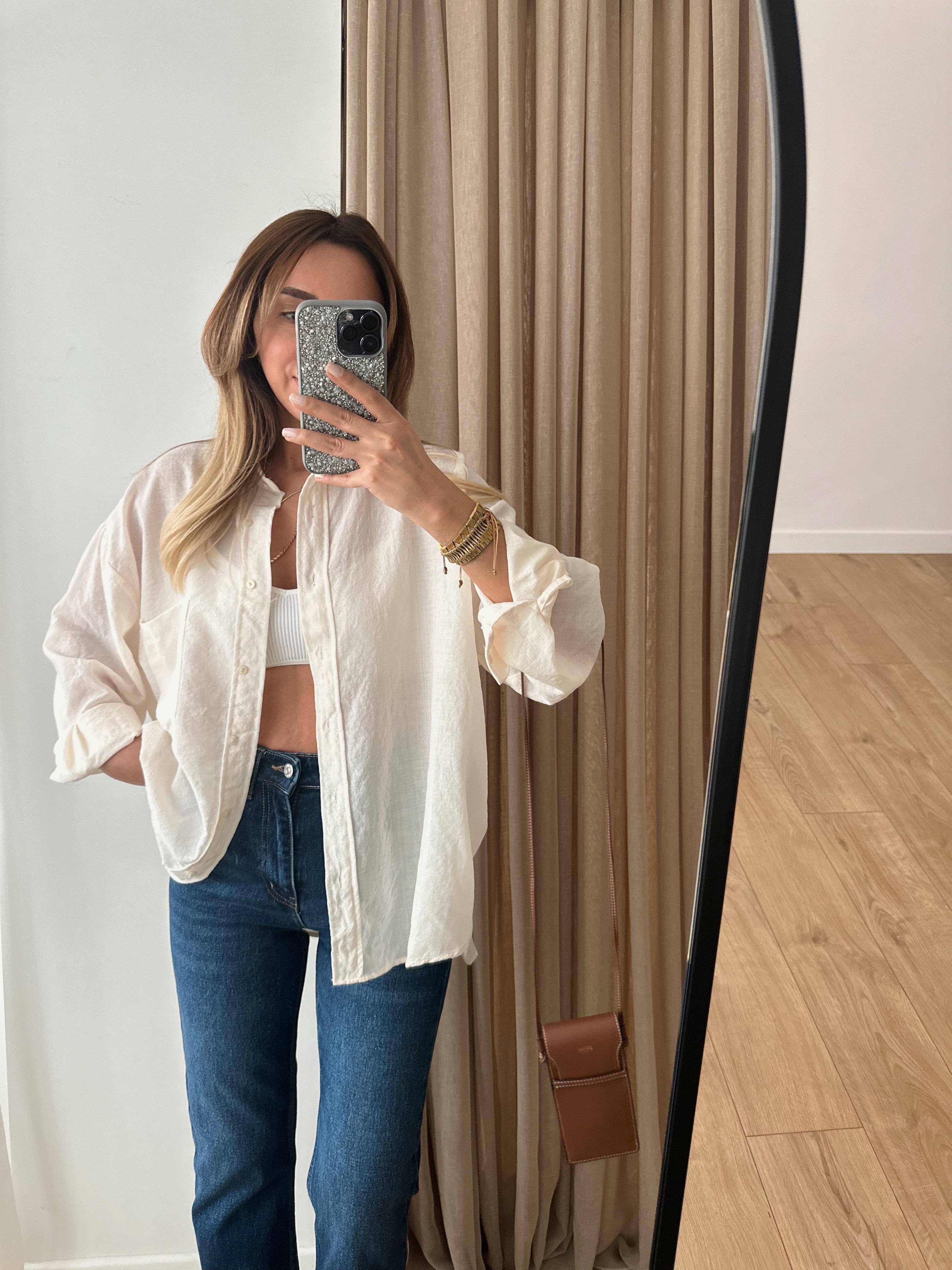 TAŞ OVERSIZE KETEN DOKULU GÖMLEK