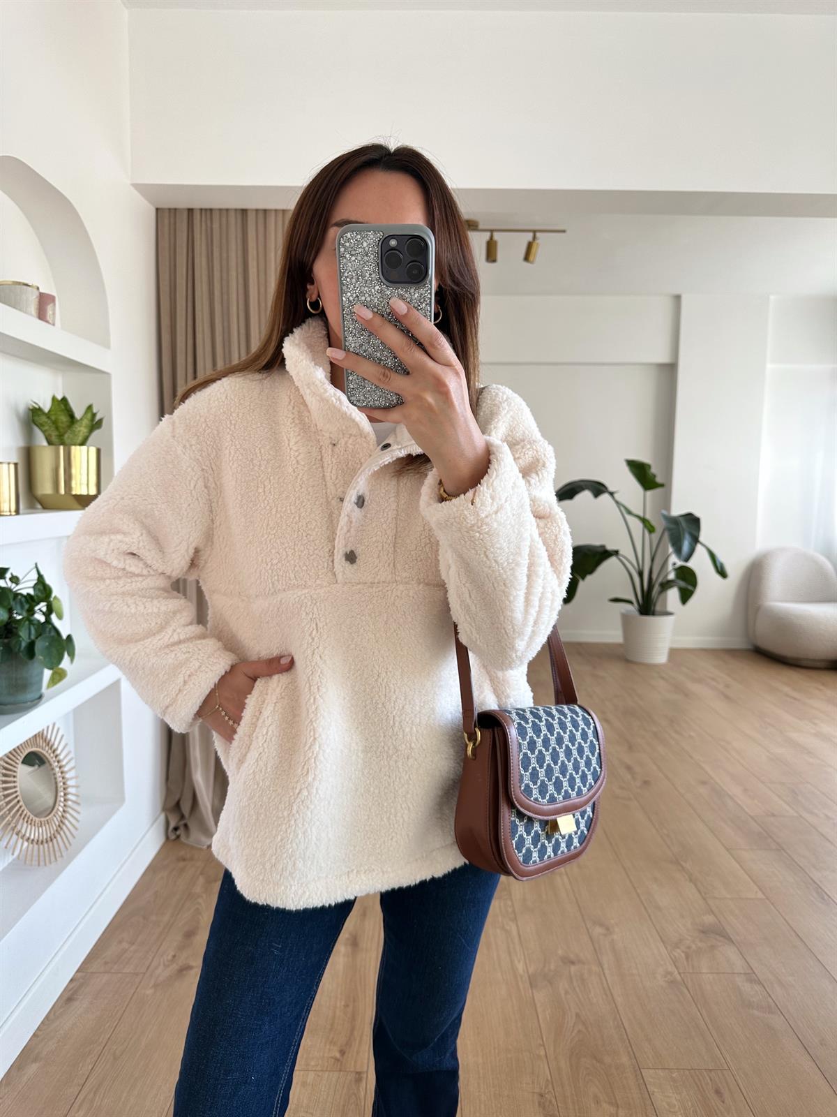 TAŞ RENGİ KALIN PELUŞ SWEAT