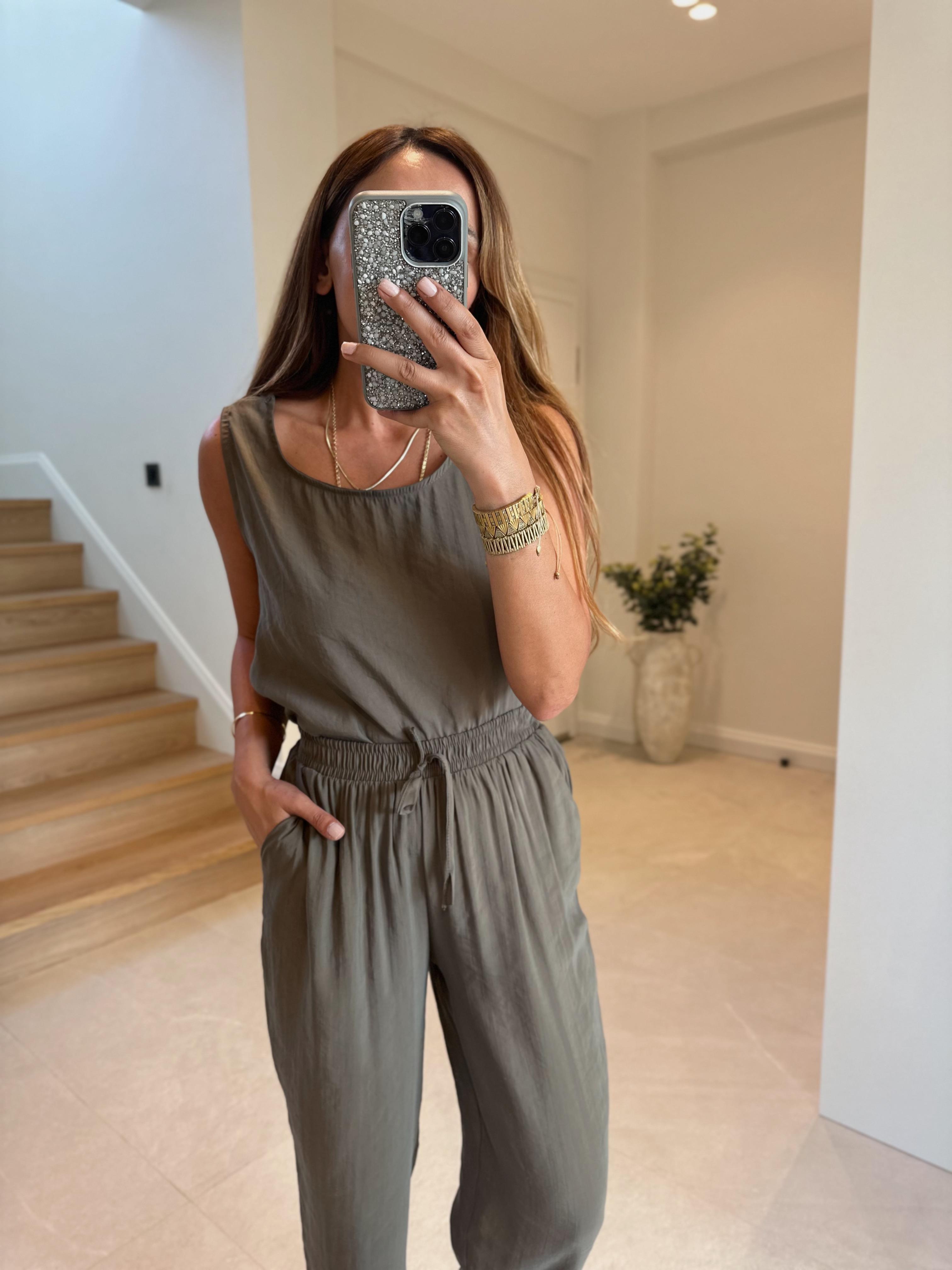 Vera Haki Tensel Bluz Pantolon Takım
