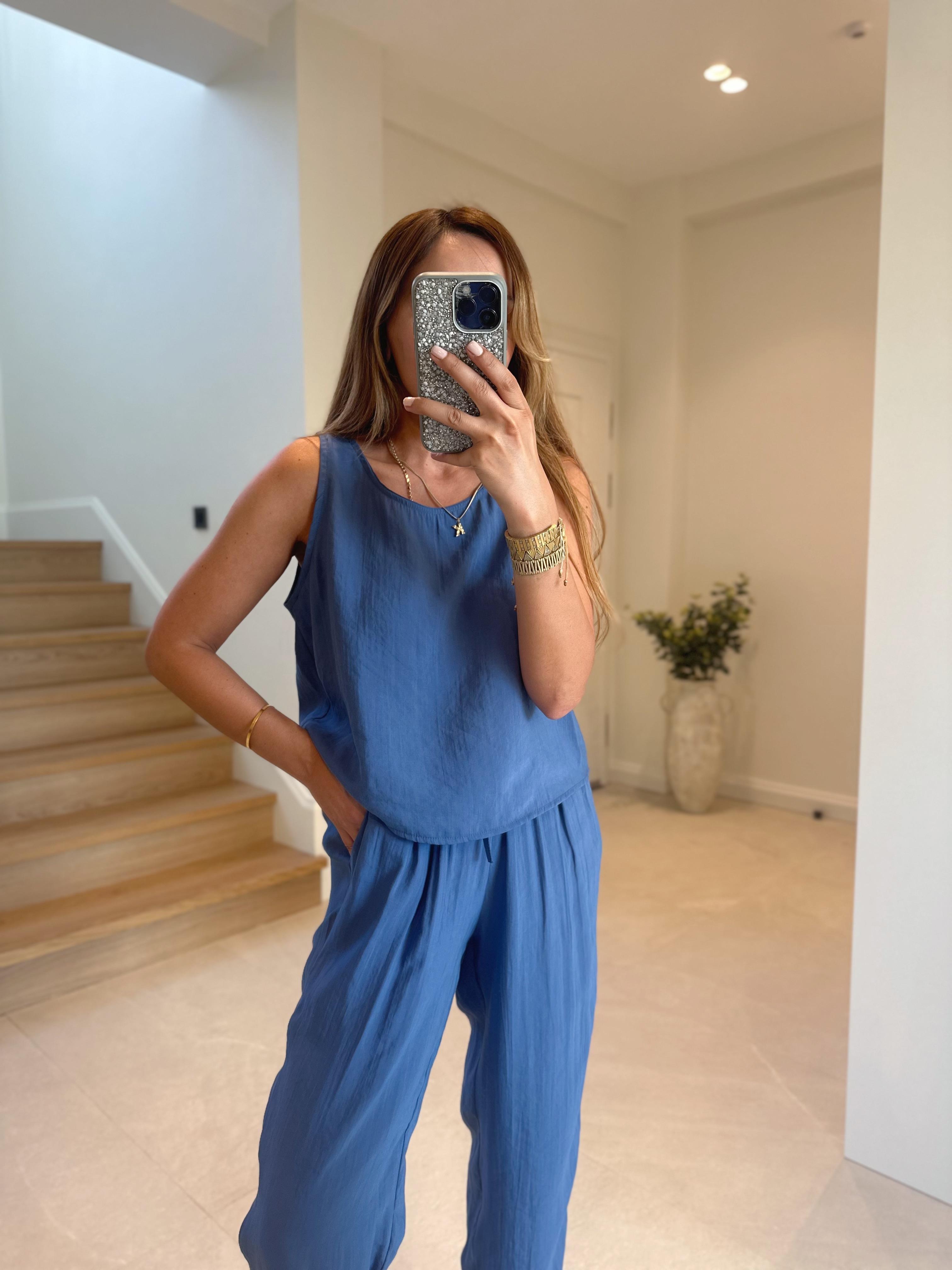 Vera Mavi Tensel Bluz Pantolon Takım