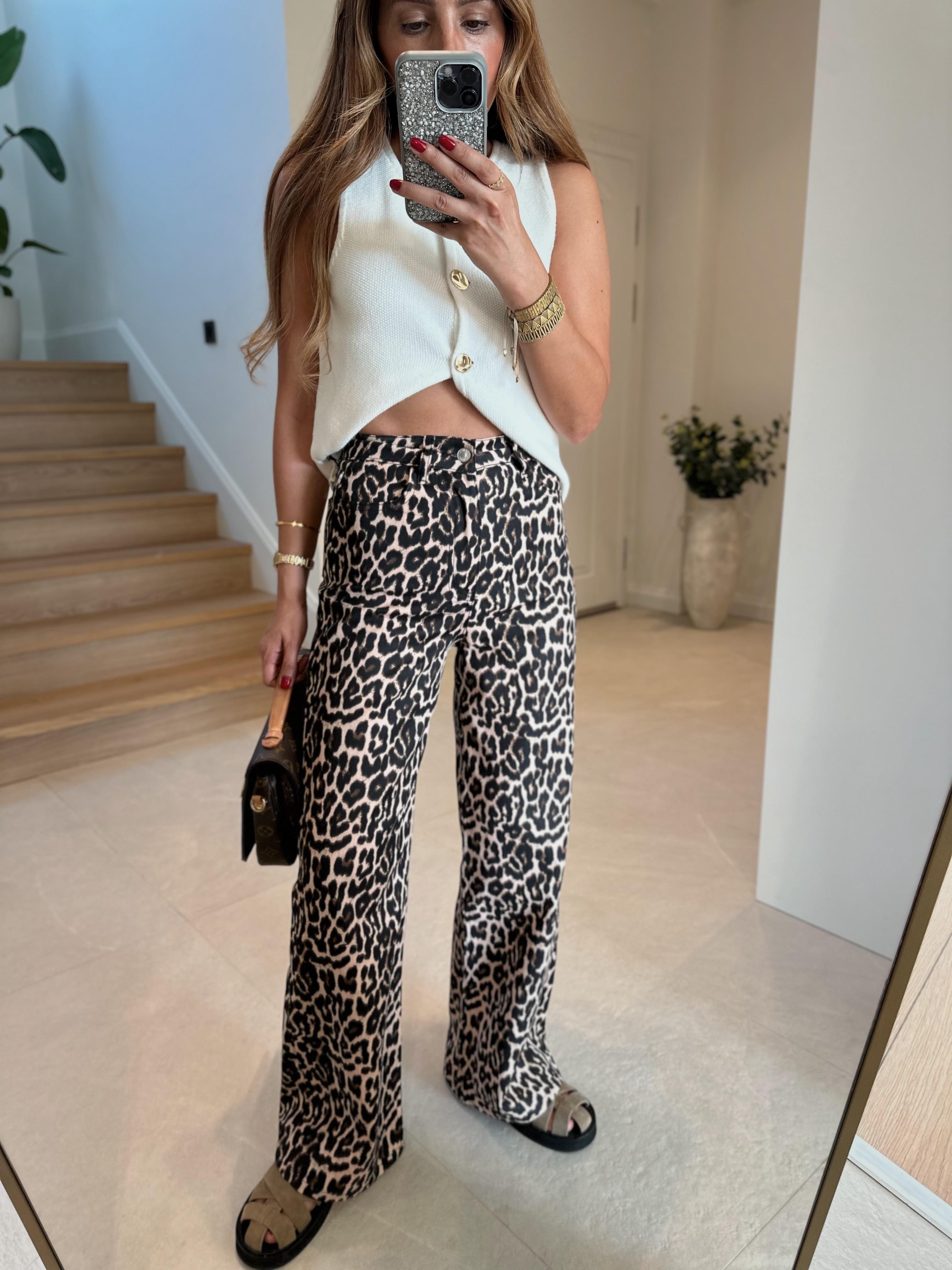 Yüksek Bel Leopar Pantolon