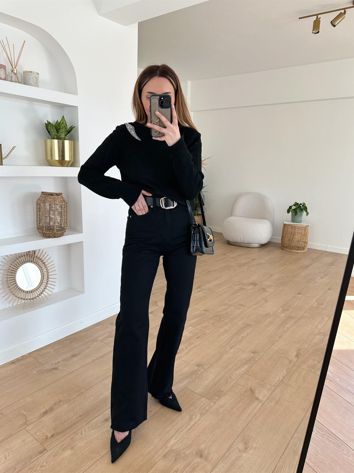 Yüksek Bel Koyu Füme Palazzo Jean · 2