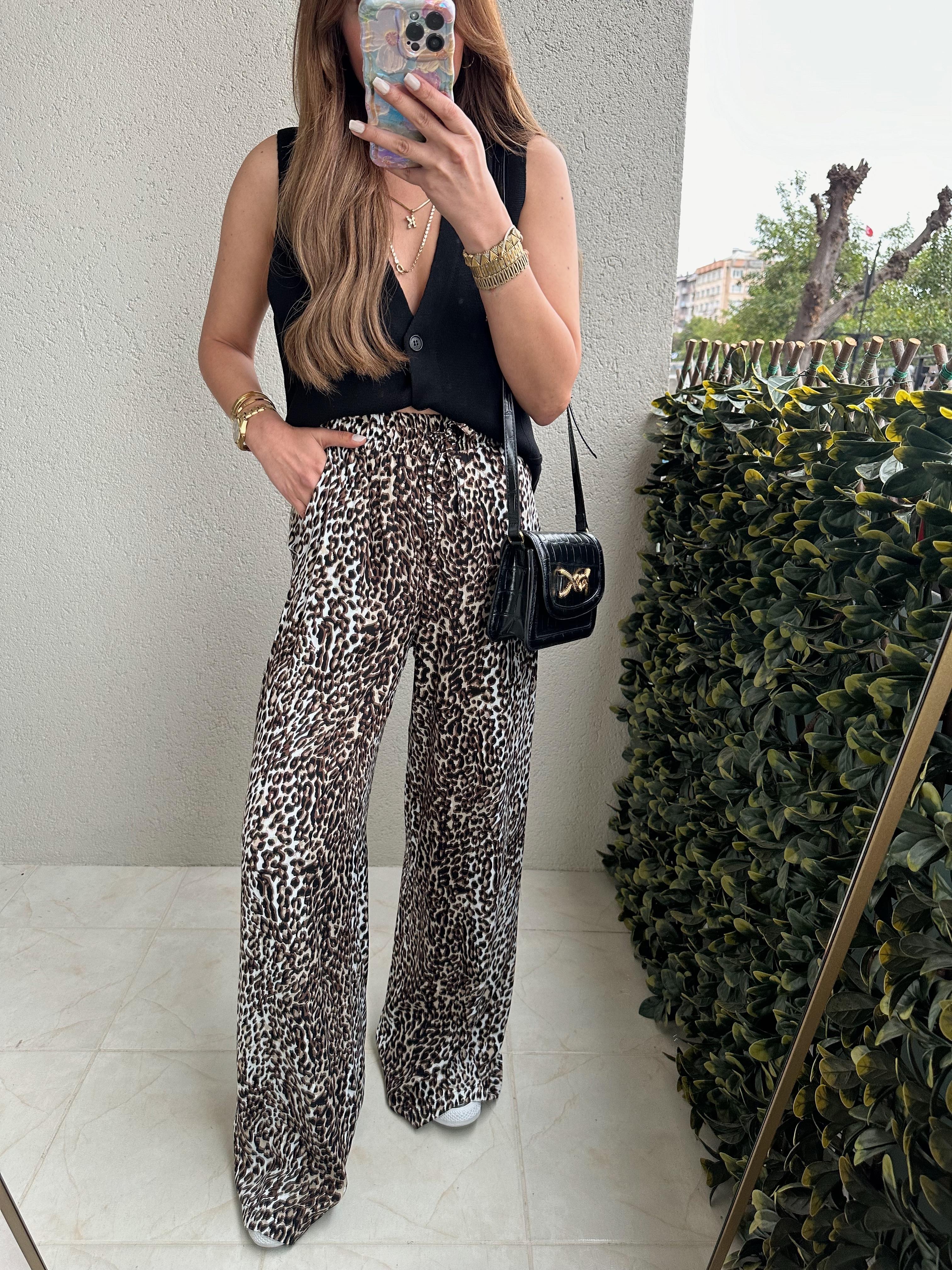 YÜKSEL BEL KÜÇÜK DESENLİ LEOPAR PANTOLON