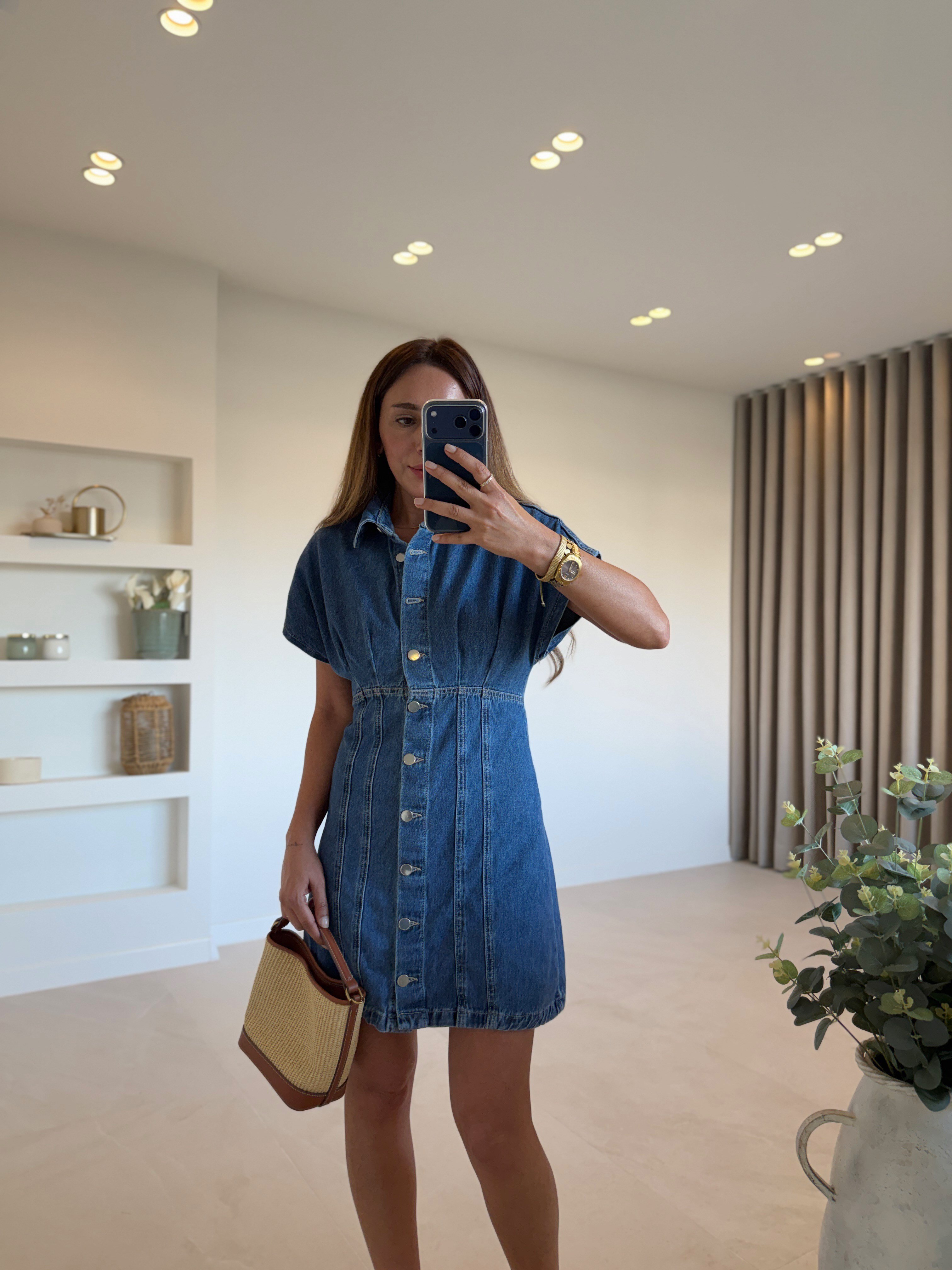 ZR Düğmeli Denim Elbise