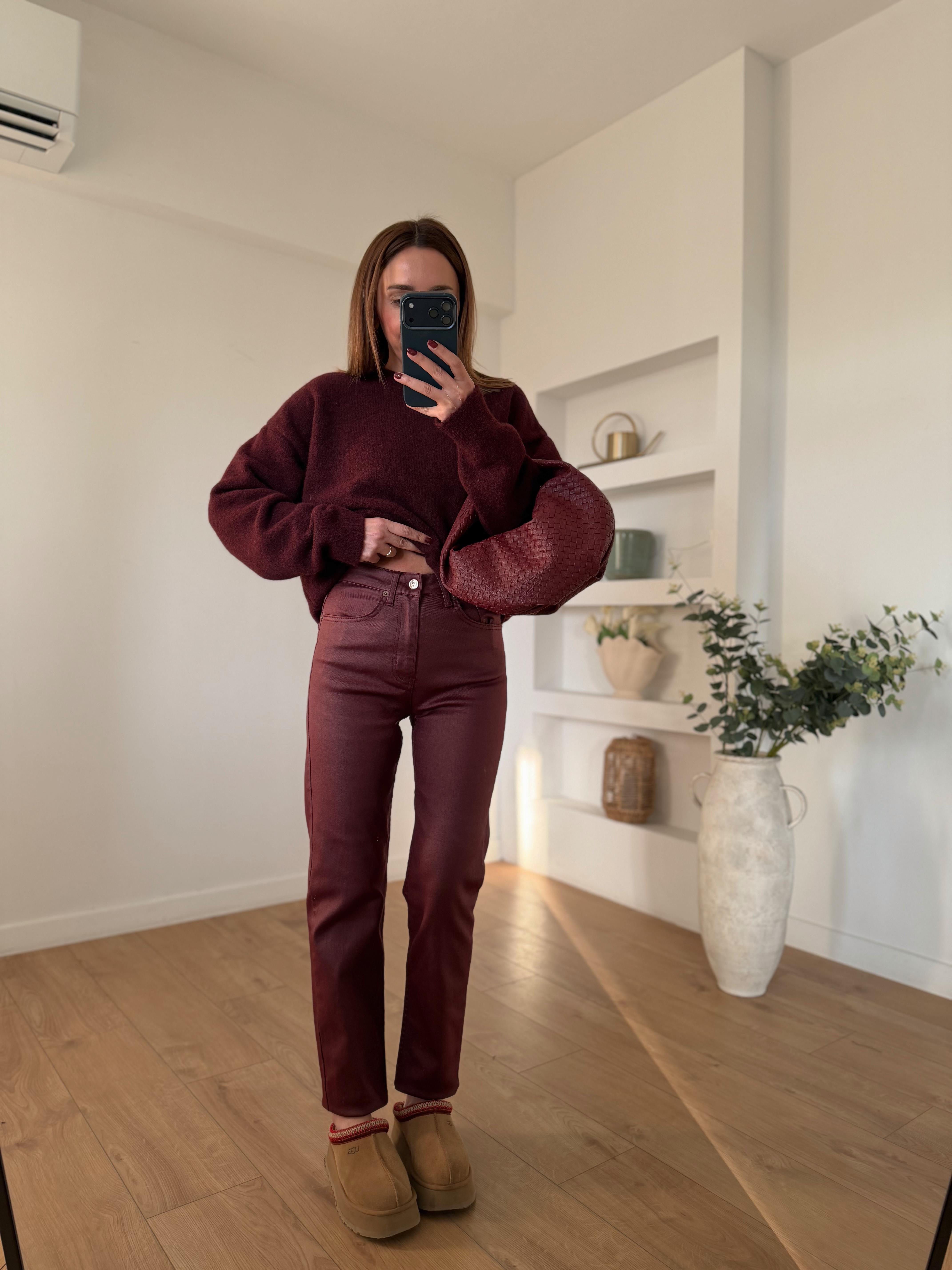 Zr Kapalı Paça Bordo Mumlu Boyfit Jean