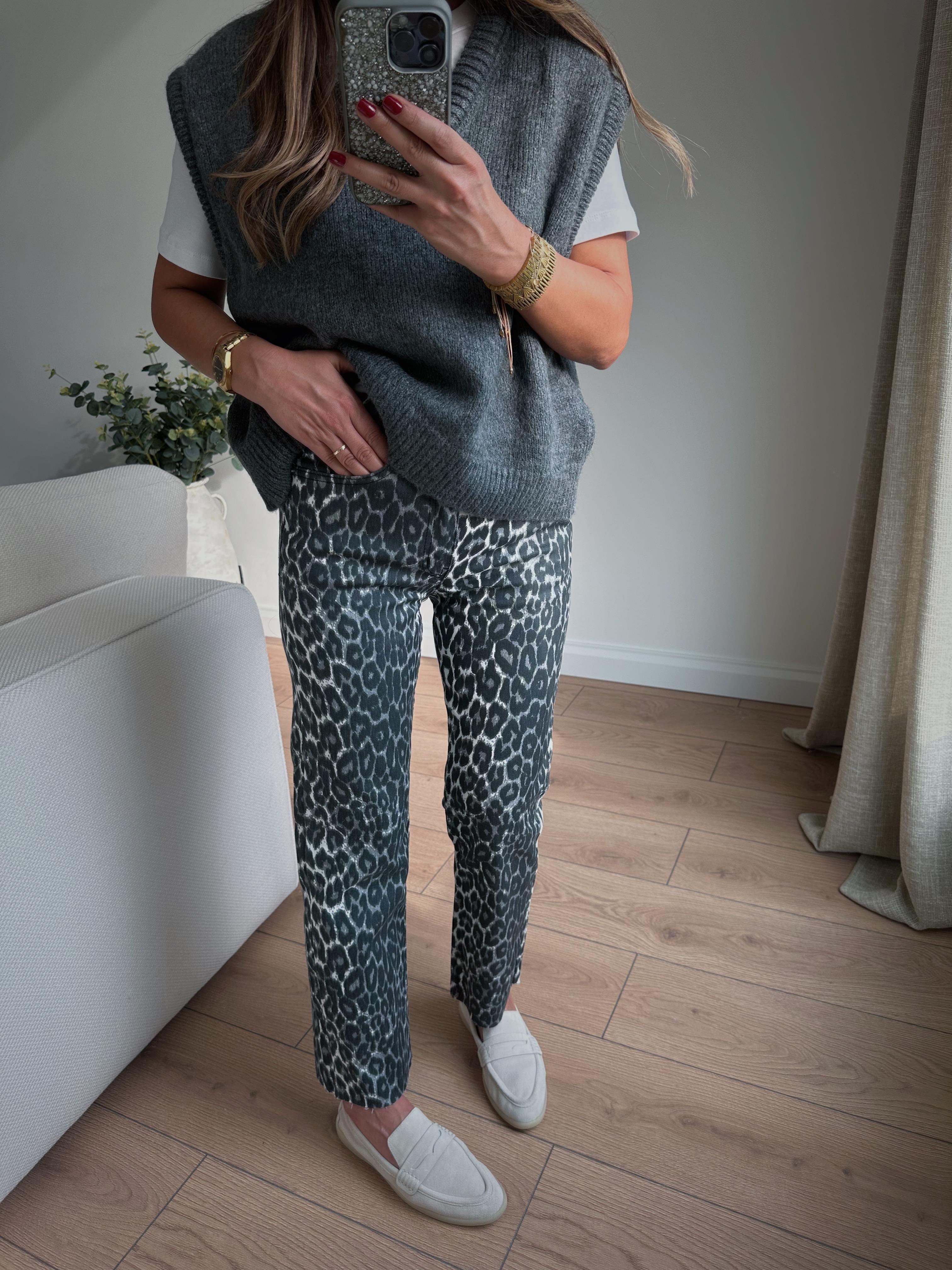 Zr Muadil Siyah Leopar Boyfit Pantolon
