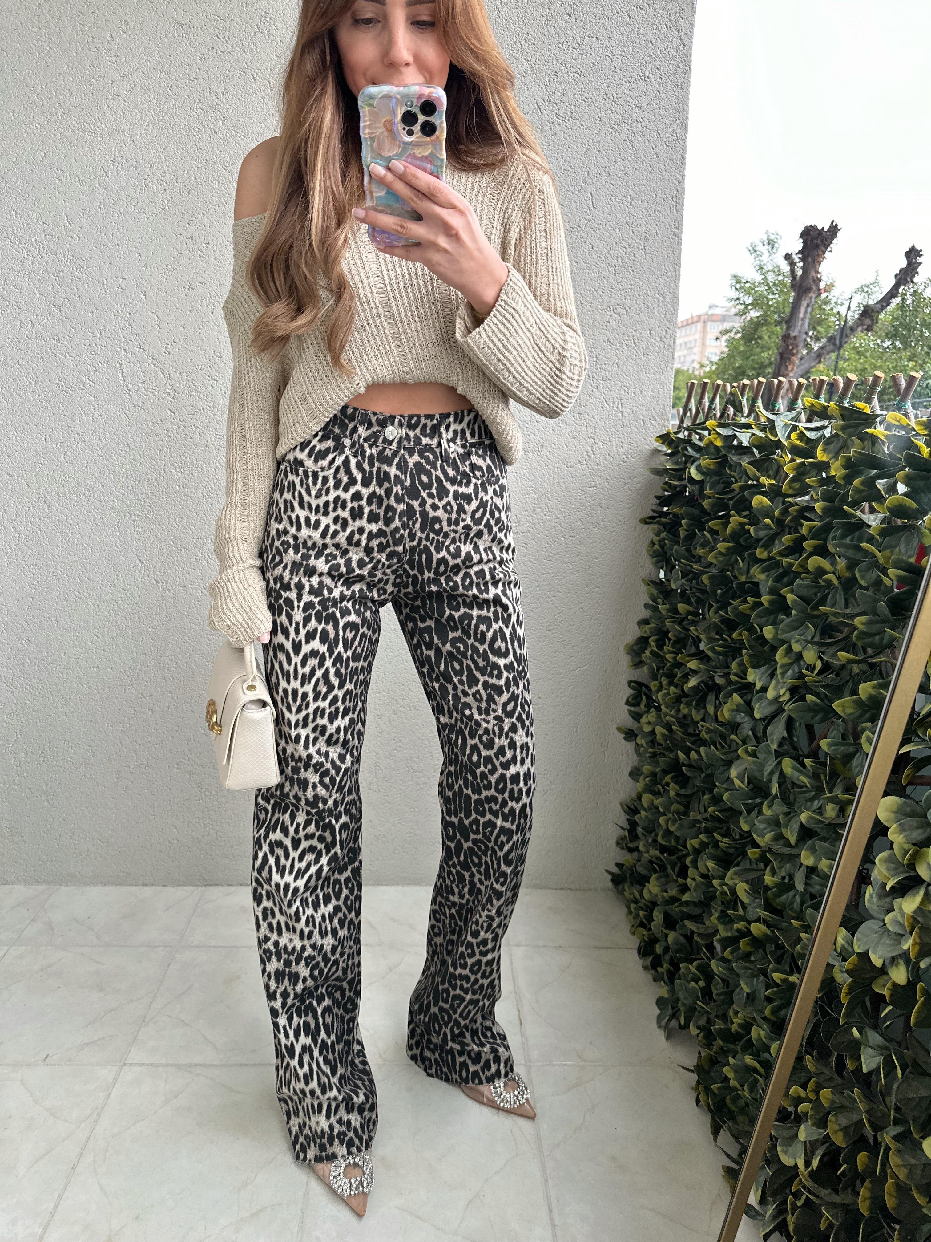 ZR PAÇASI KESİK LEOPAR PALAZZO PANTOLON