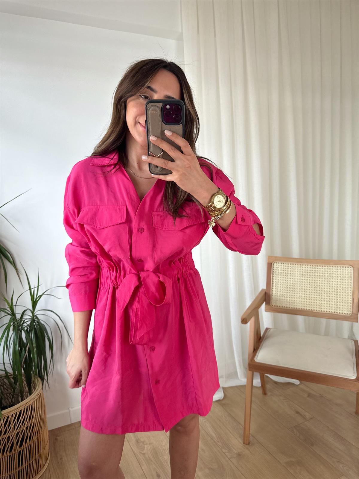 Zr Pembe Tensel Bel Büzgülü Elbise · 7