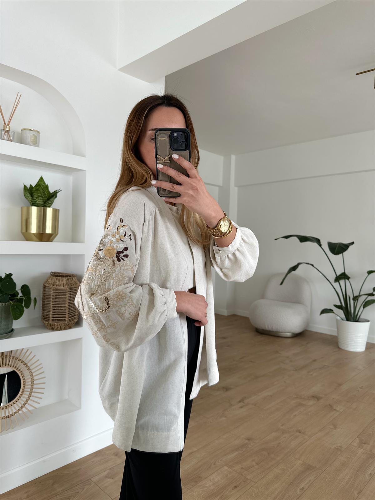 Zr Taş Rengi Nakış Ve Pul Detaylı Kimono · 3