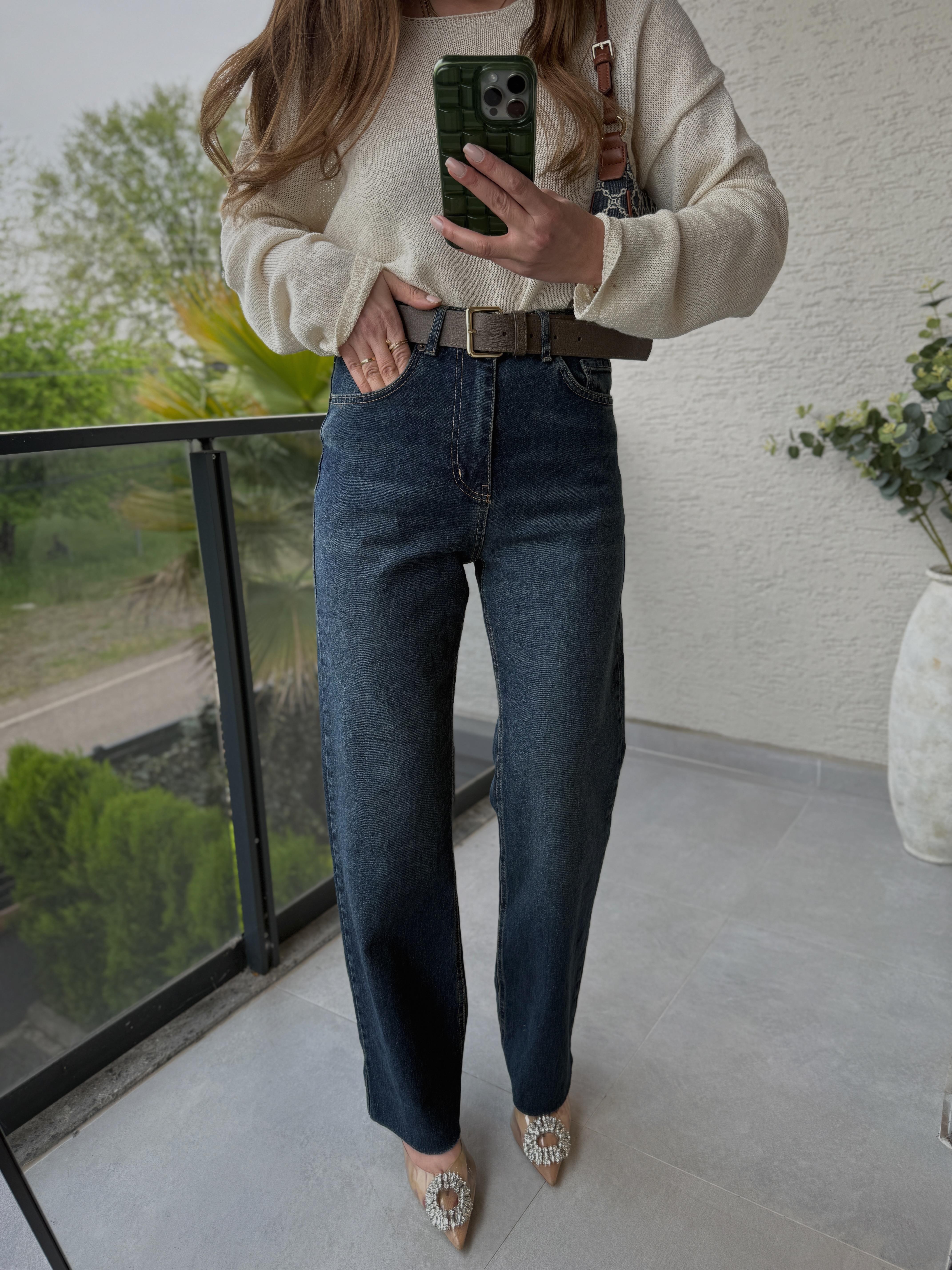 Zr Yüksek Bel Koyu Mavi Straight Jean
