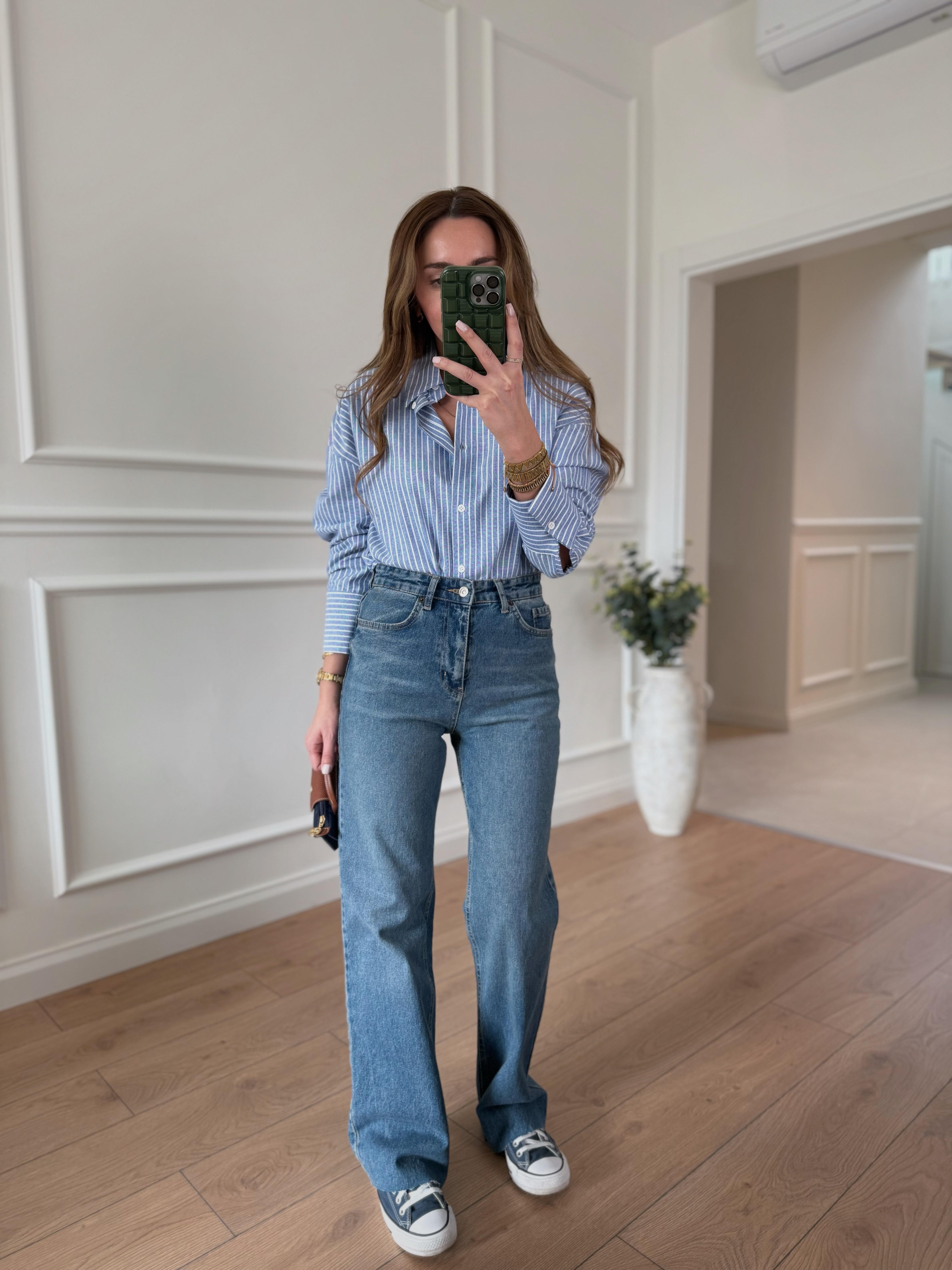 Zr Yüksek Bel Mavi Straight Jean