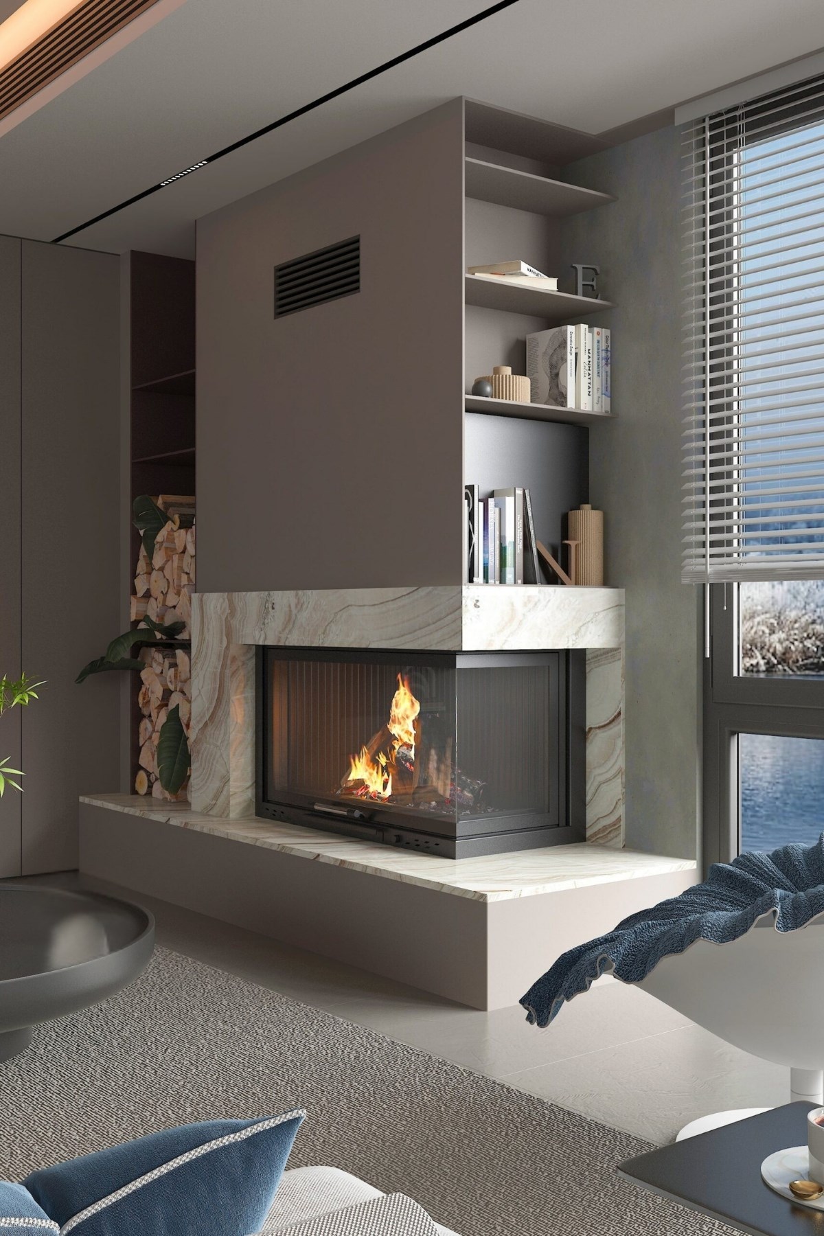 Woodshut Sağ Açık Asansörlü Odunlu Şömine