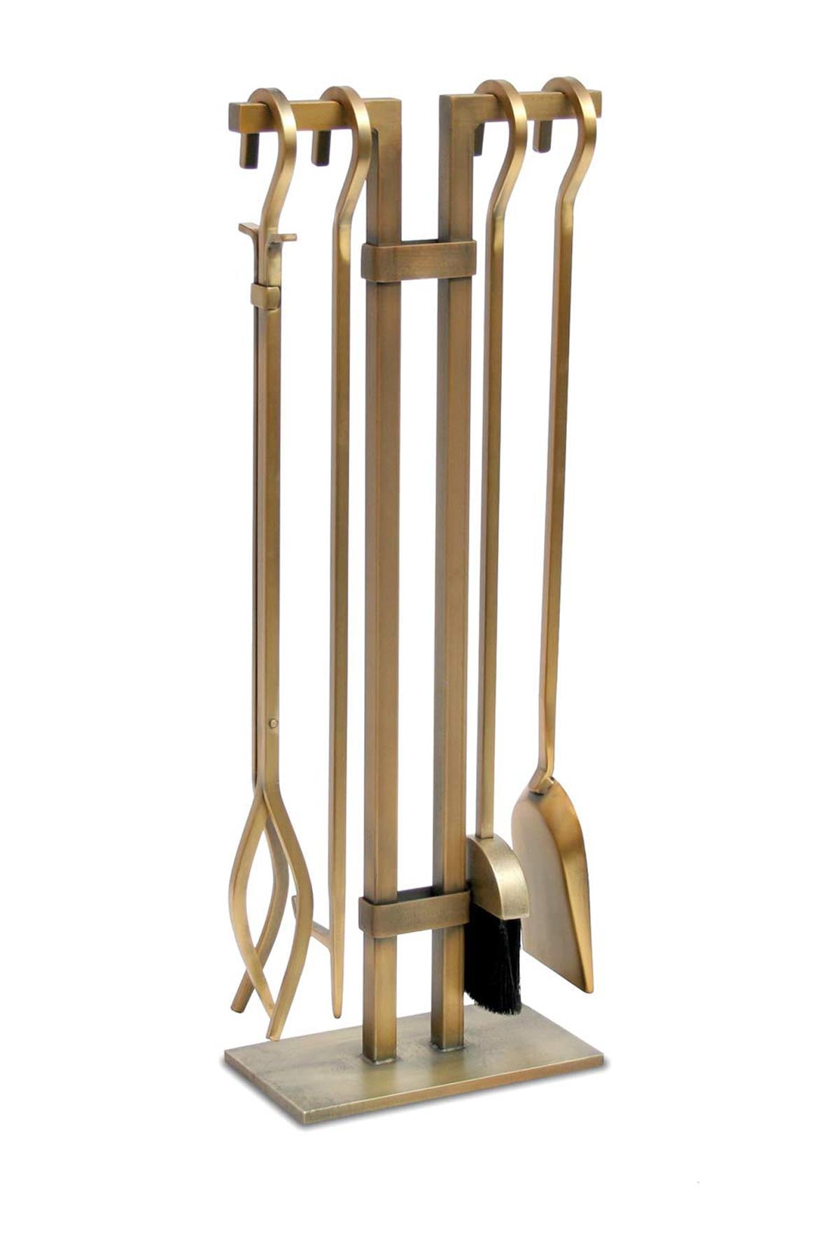 5 Li İthal Antik Gold Patinalı Şömine - Soba Maşa Takımı Aksesuar Seti